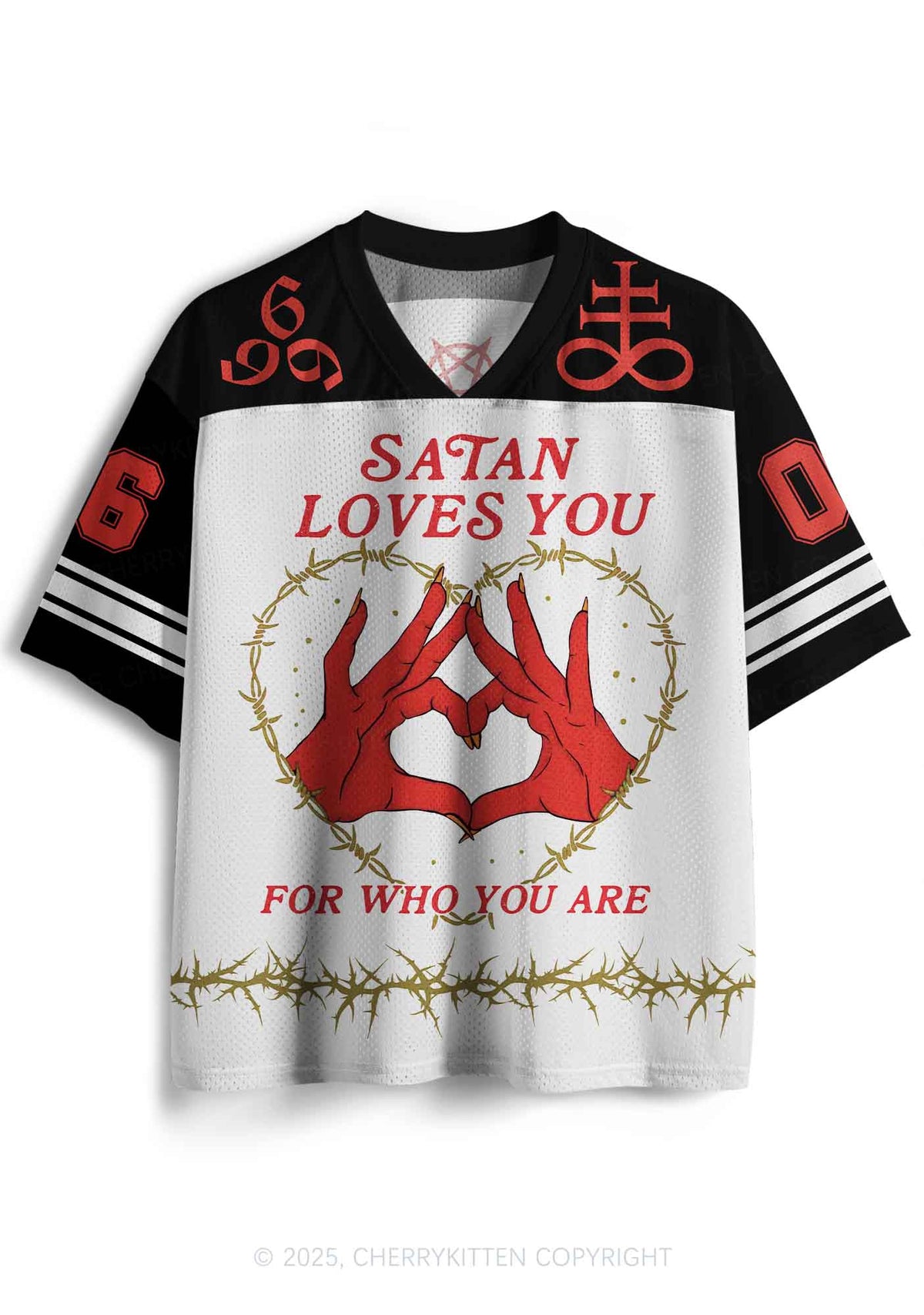 Halloween Custom White Satan Heart Y2K Sport Jersey Shirts Cherrykitten