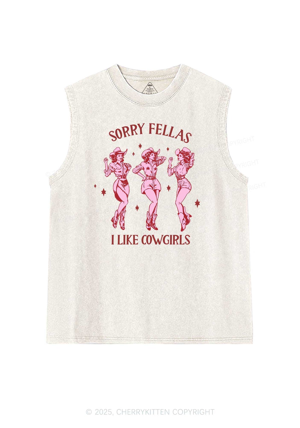 Sorry Fellas I Like Cowgirls Pride Y2K Washed Muscle Tank Cherrykitten