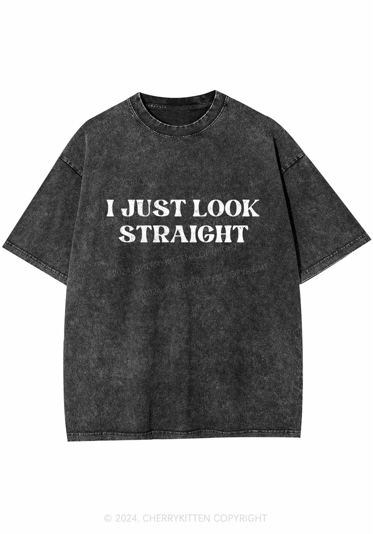 I Just Look Straight Y2K Washed Tee Cherrykitten