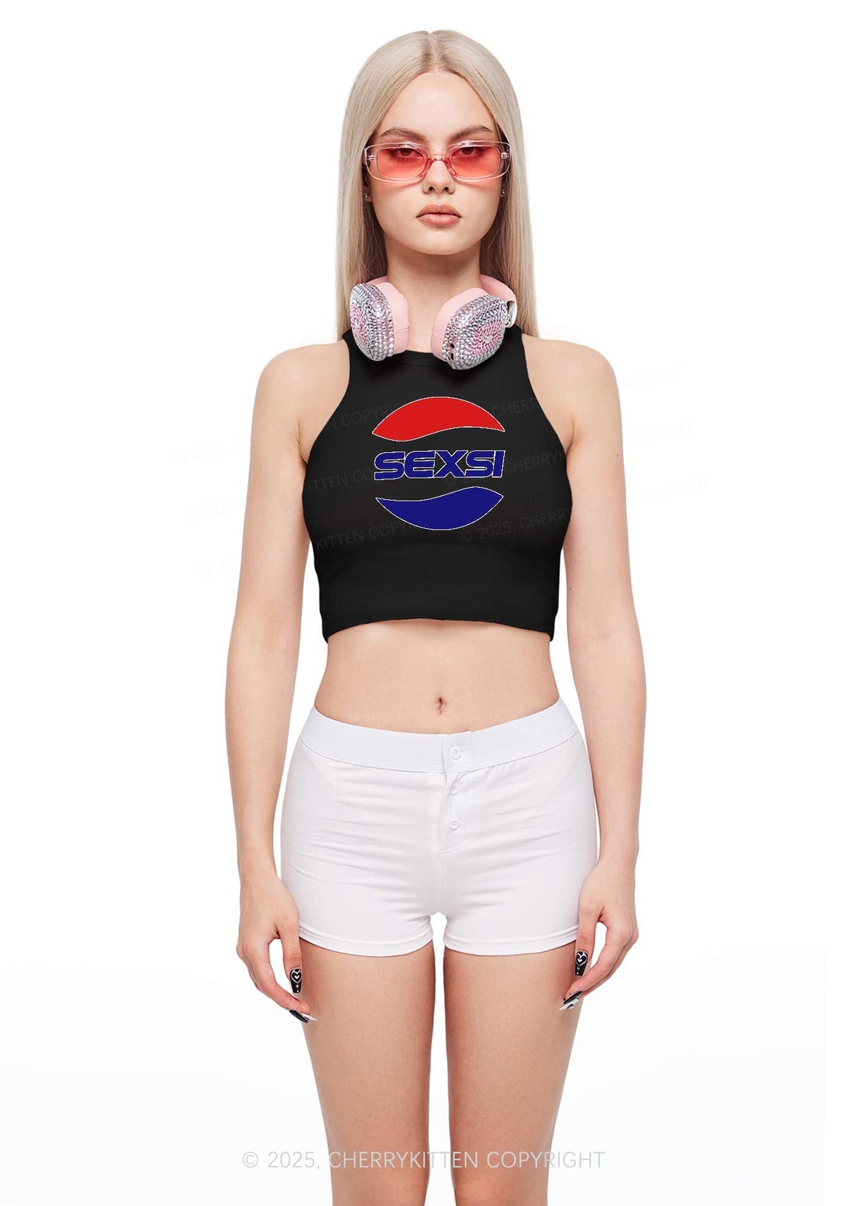 Red Blue Sexsi Y2K Crop Tank Top Cherrykitten