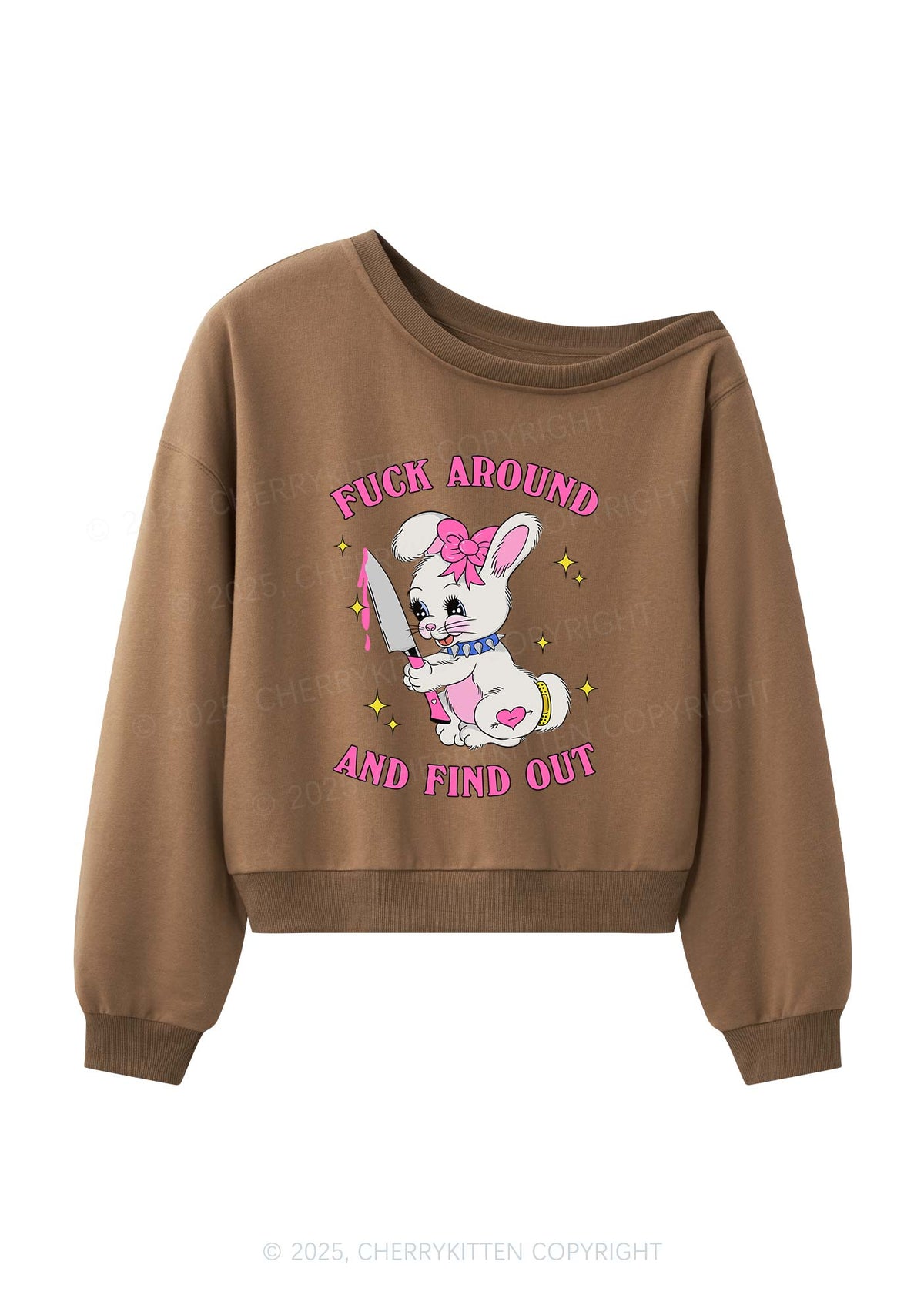 Fxxk Around Bunny Y2K Off Shoulder Sweatshirts Cherrykitten