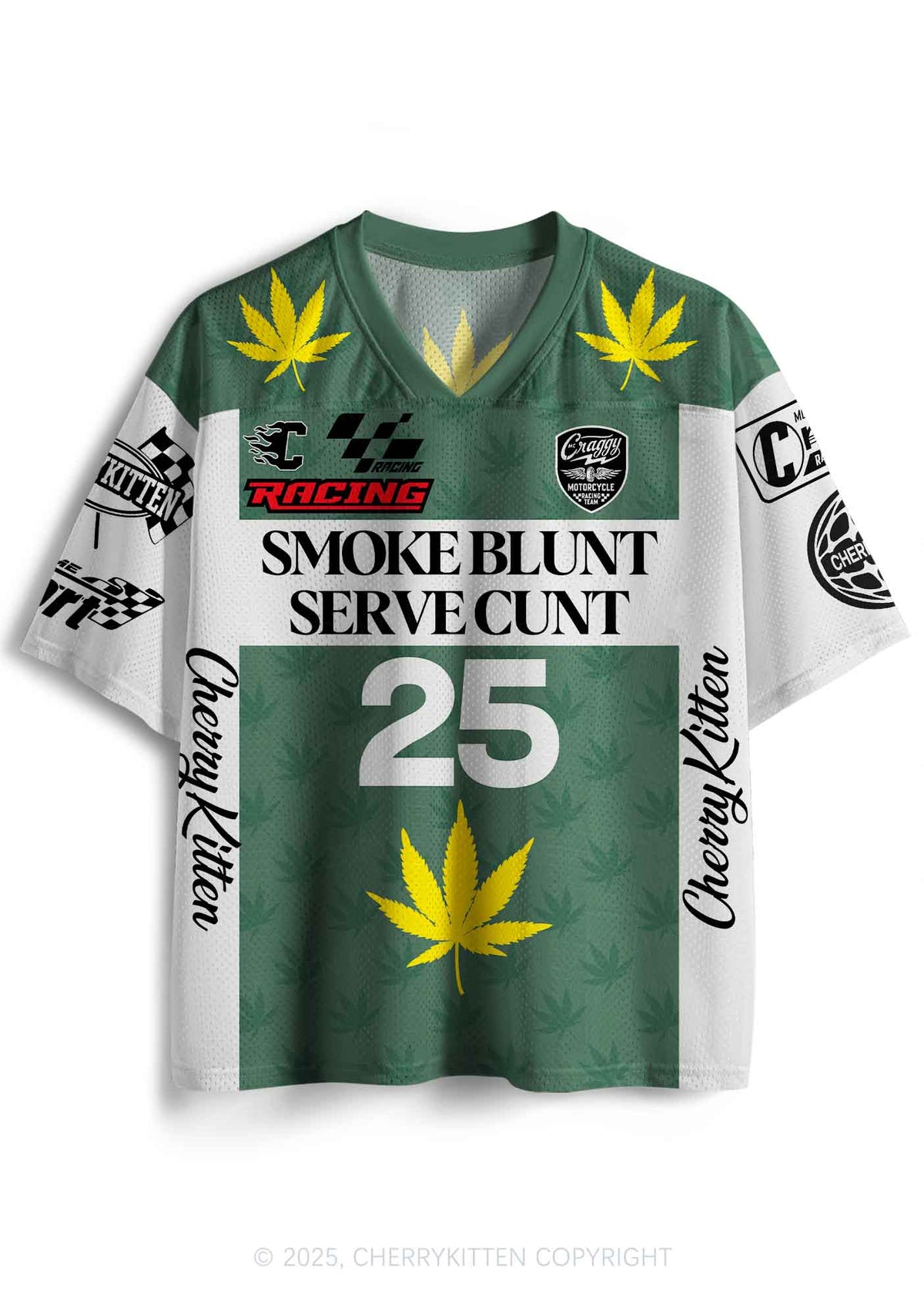 Custom Green Racing Smoke Blunt Y2K Sport Jersey Shirts Cherrykitten