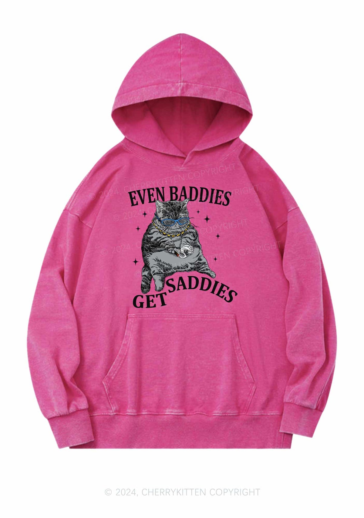 Even Baddies Get Saddies Y2K Washed Hoodie Cherrykitten