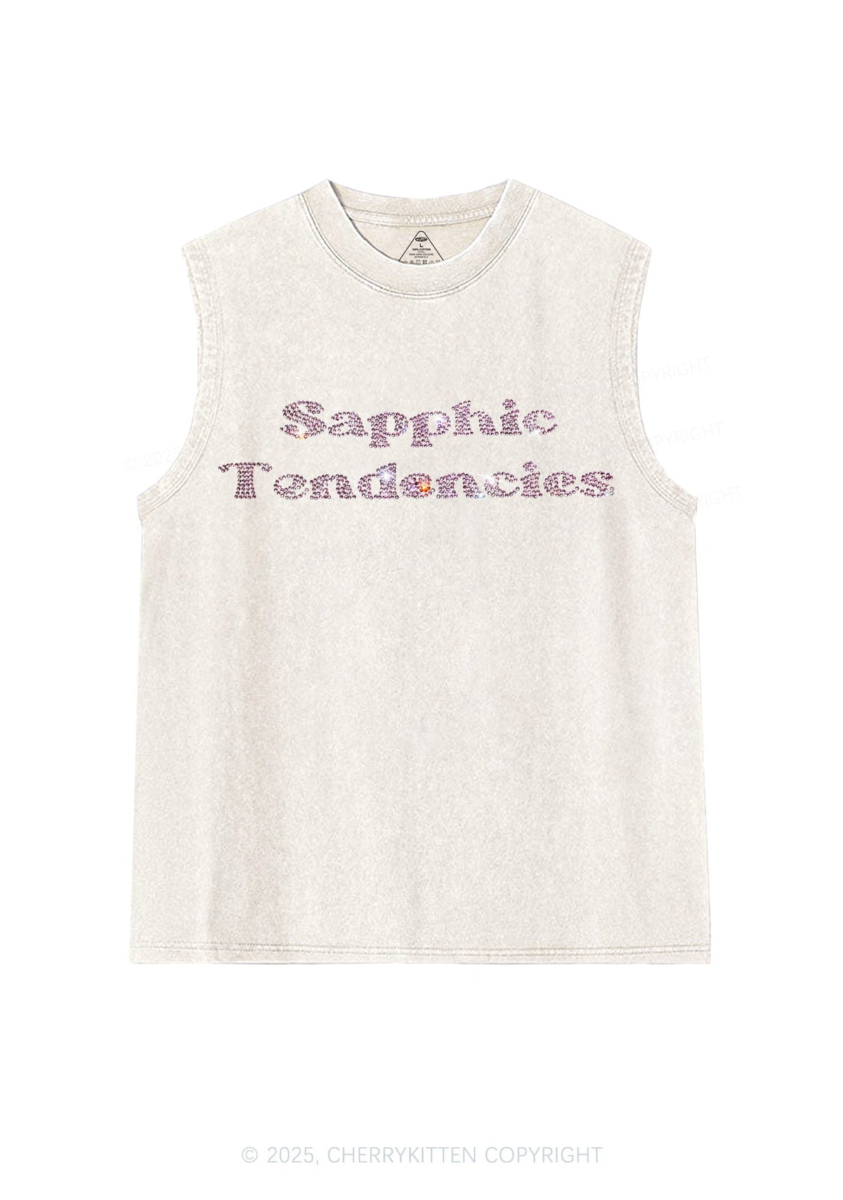 Rhinestone Sapphic Tendencies Pride Y2K Washed Muscle Tank Cherrykitten
