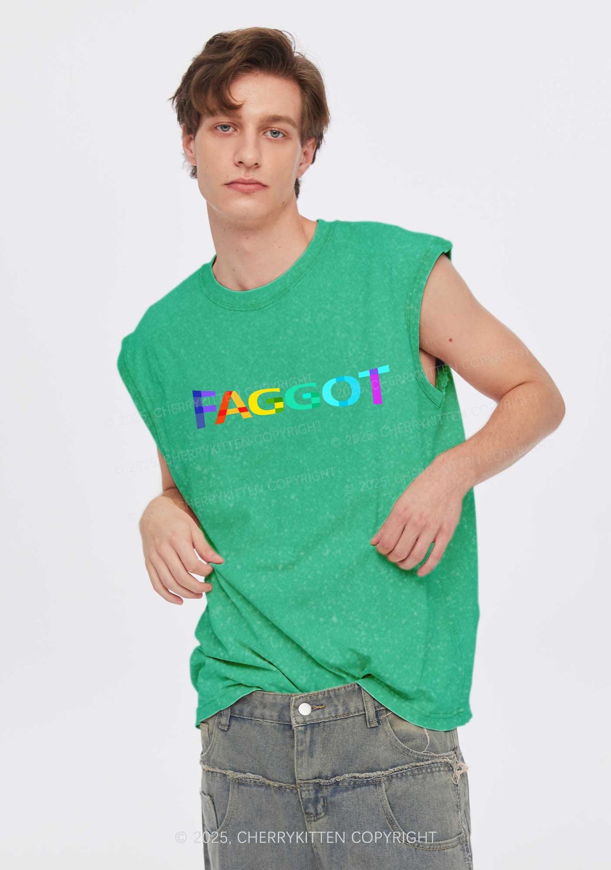 Colorful Faggot Pride Y2K Washed Muscle Tank Cherrykitten