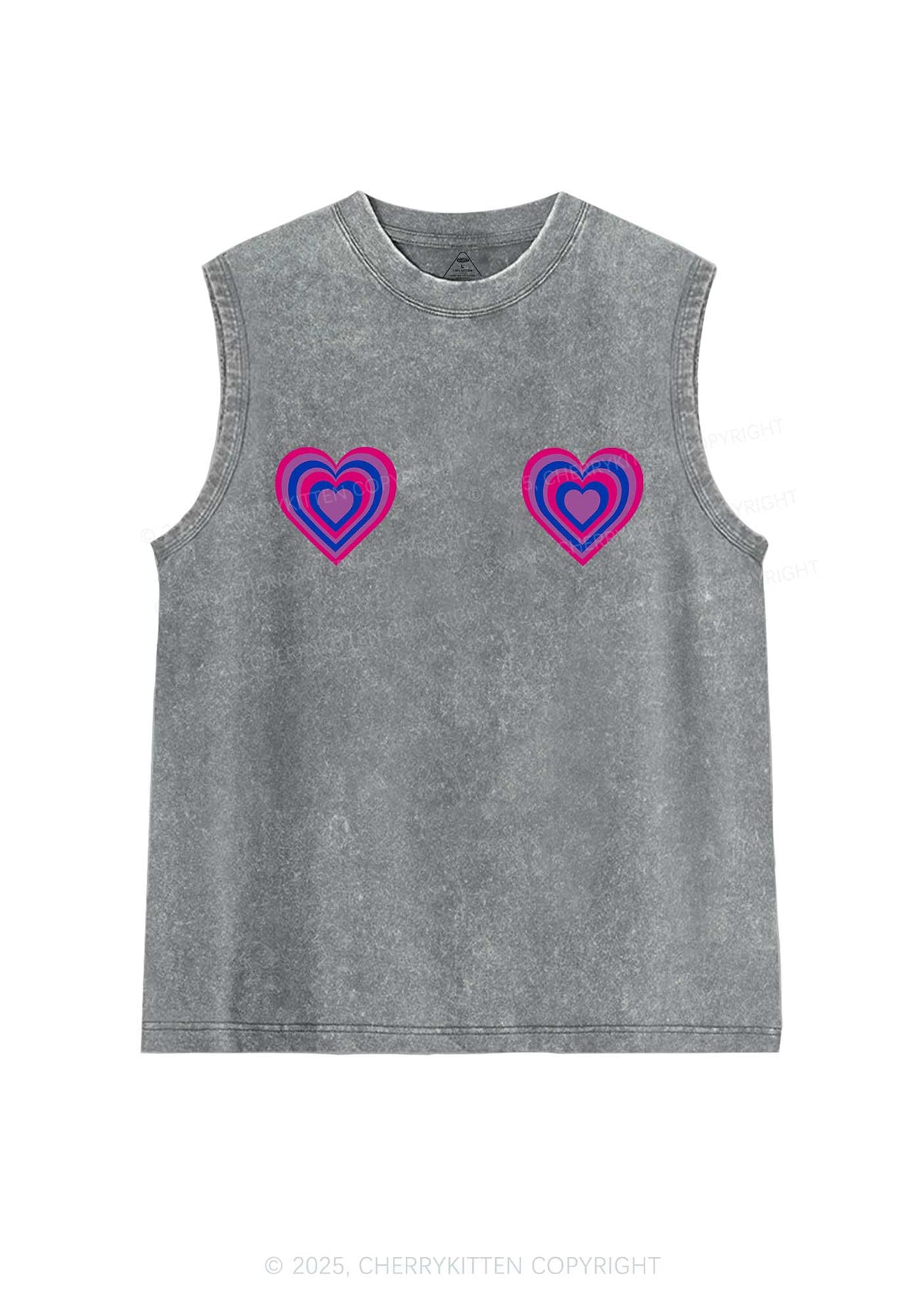 Bisexual Heart Pride Y2K Washed Muscle Tank Cherrykitten