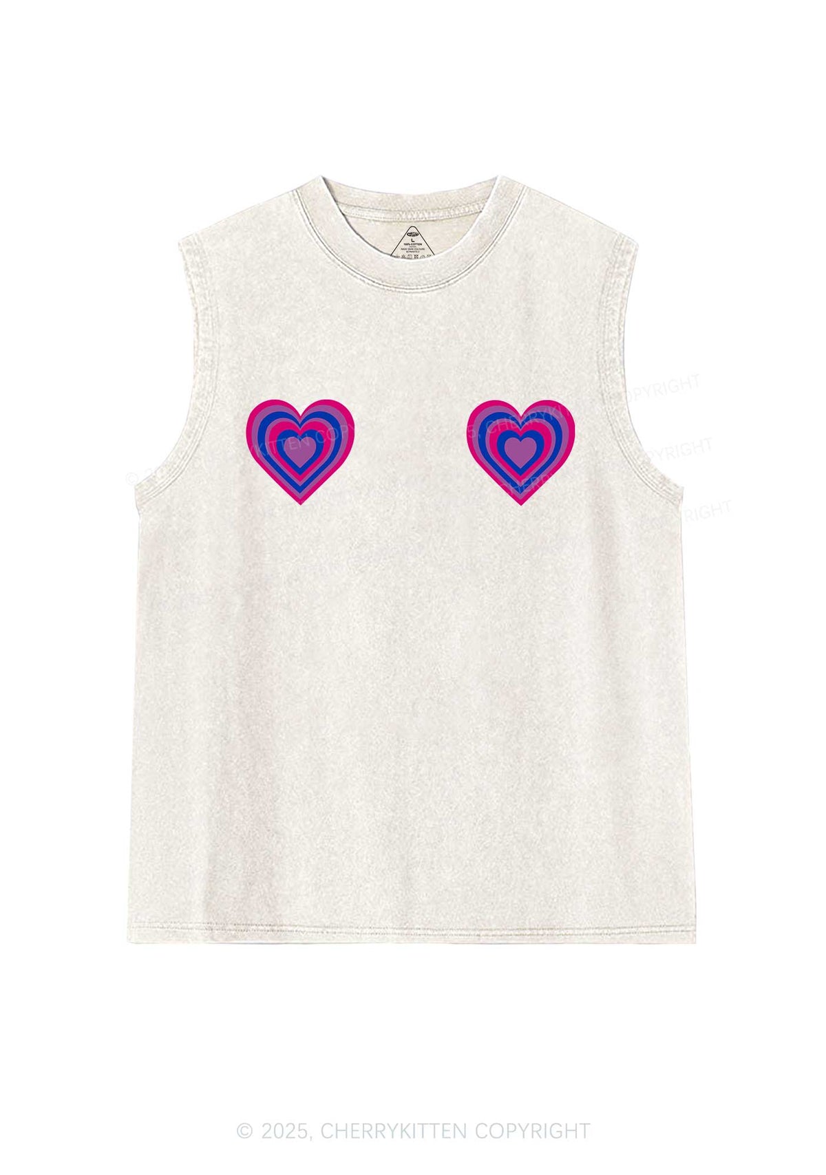 Bisexual Heart Pride Y2K Washed Muscle Tank Cherrykitten