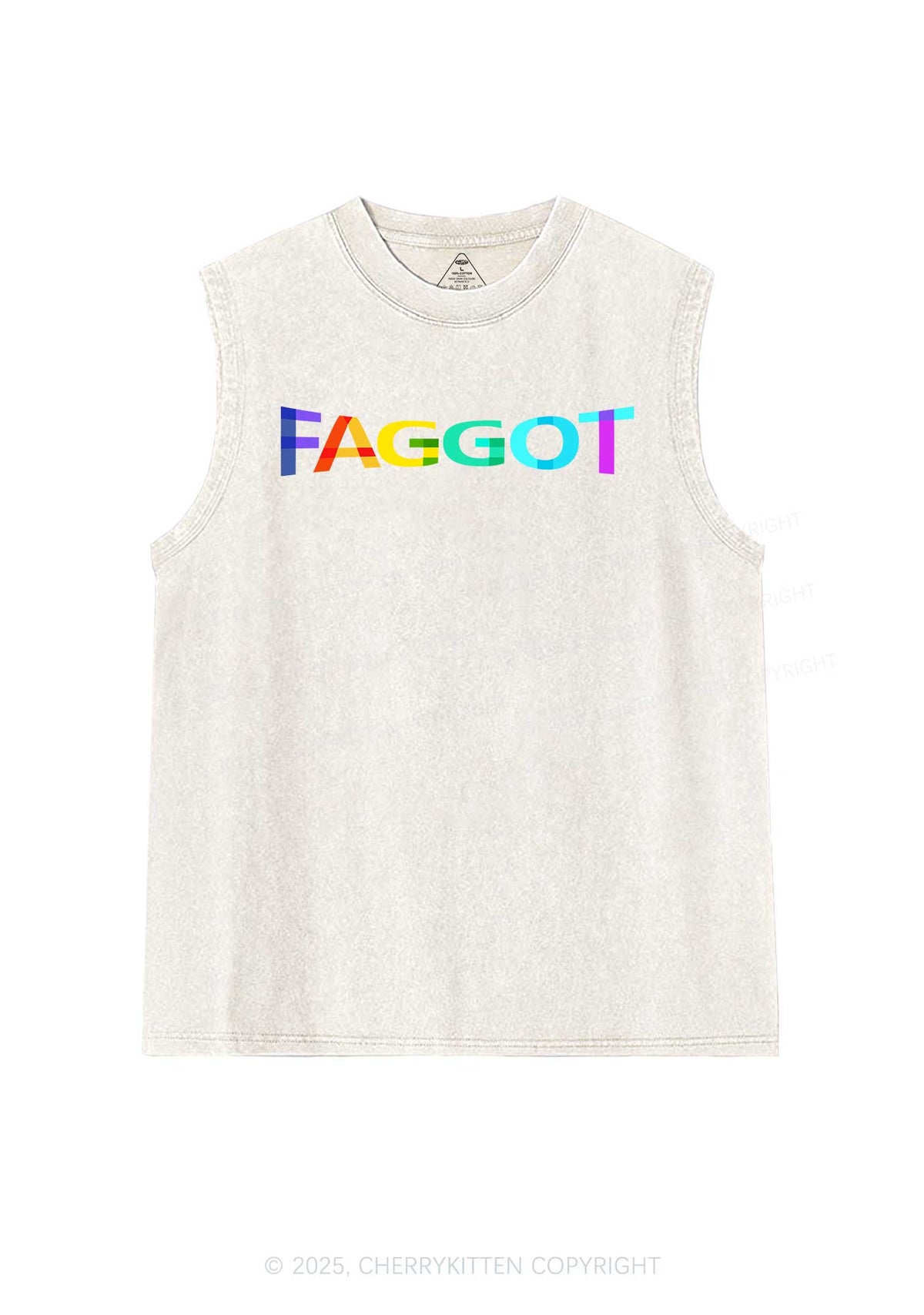 Colorful Faggot Pride Y2K Washed Muscle Tank Cherrykitten