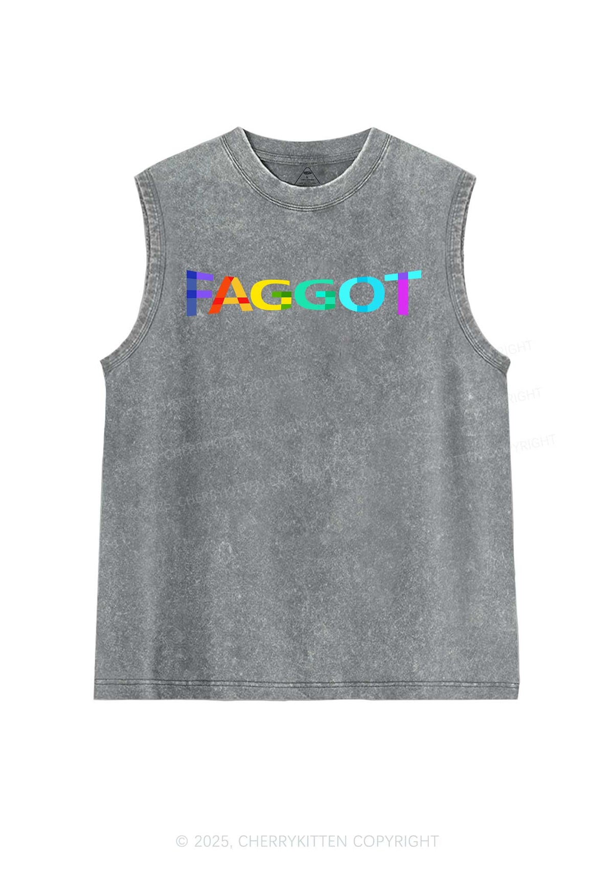 Colorful Faggot Pride Y2K Washed Muscle Tank Cherrykitten