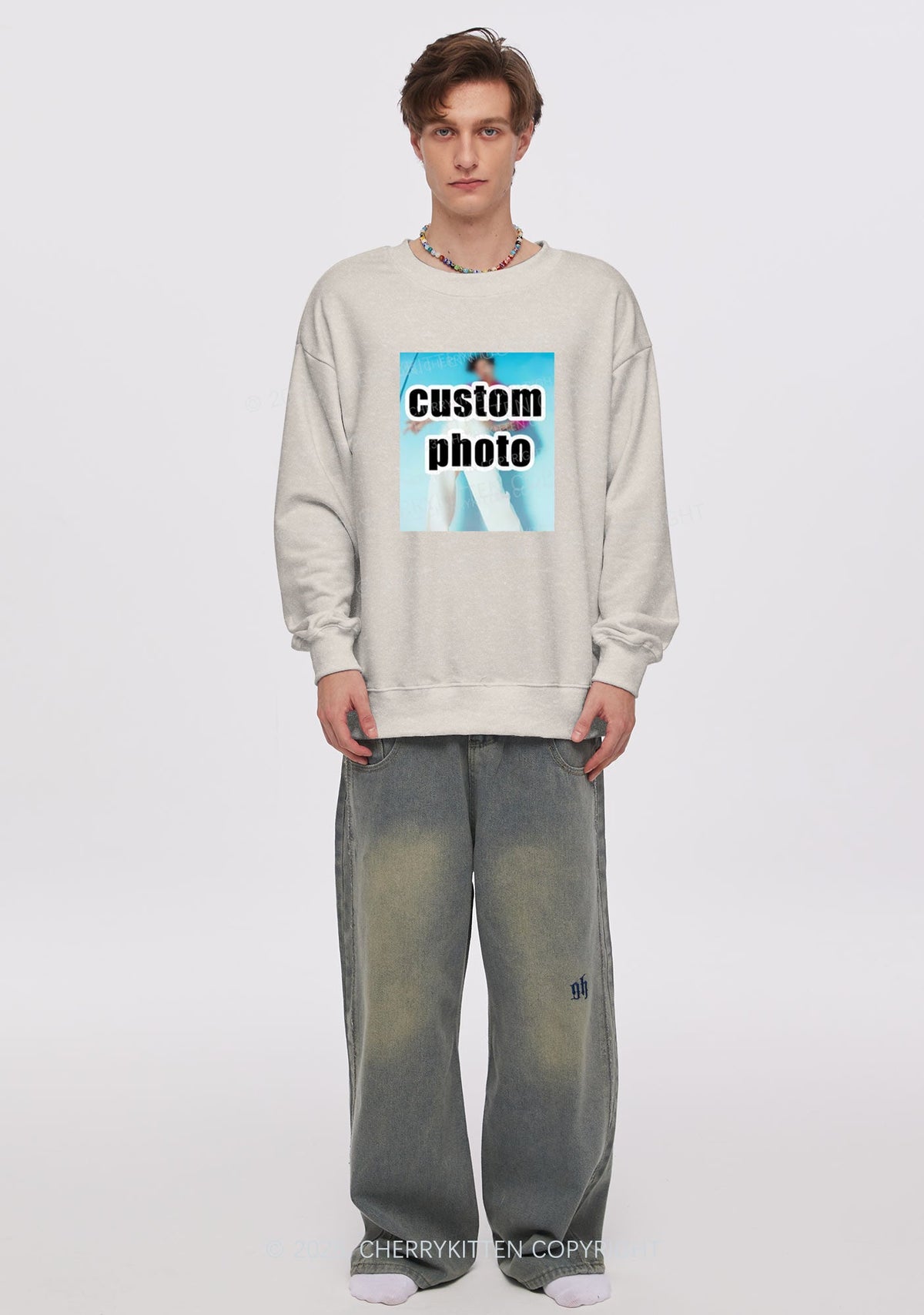 Custom Personalized Text Y2K Washed Sweatshirts Cherrykitten