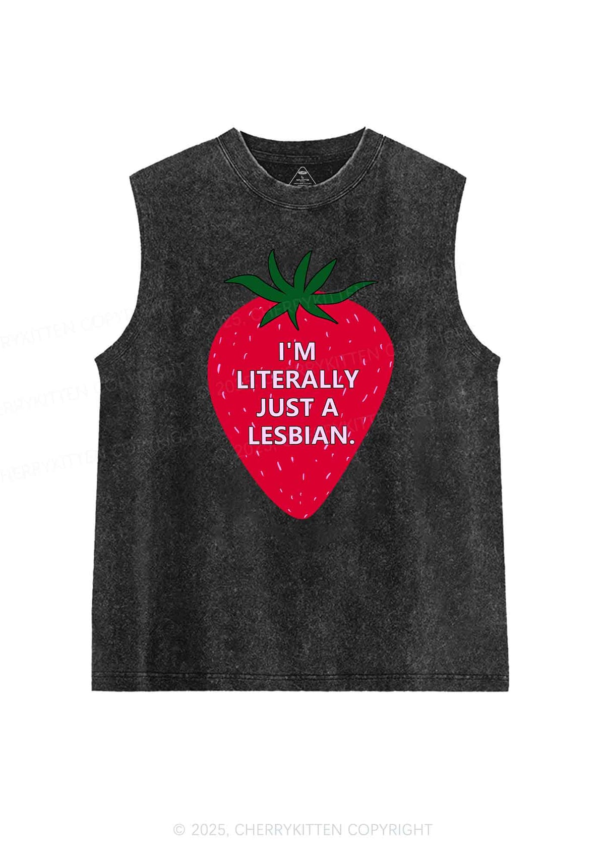Lesbian Strawberry Pride Y2K Washed Muscle Tank Cherrykitten