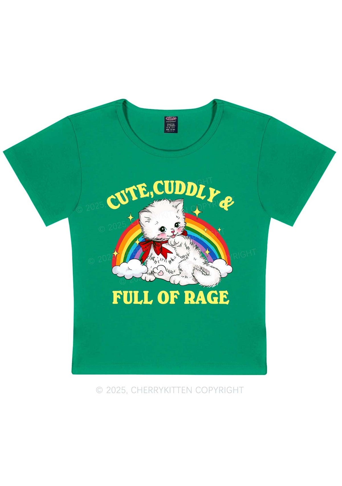 Cuddly Cat Full Of Rage Y2K Baby Tee Cherrykitten
