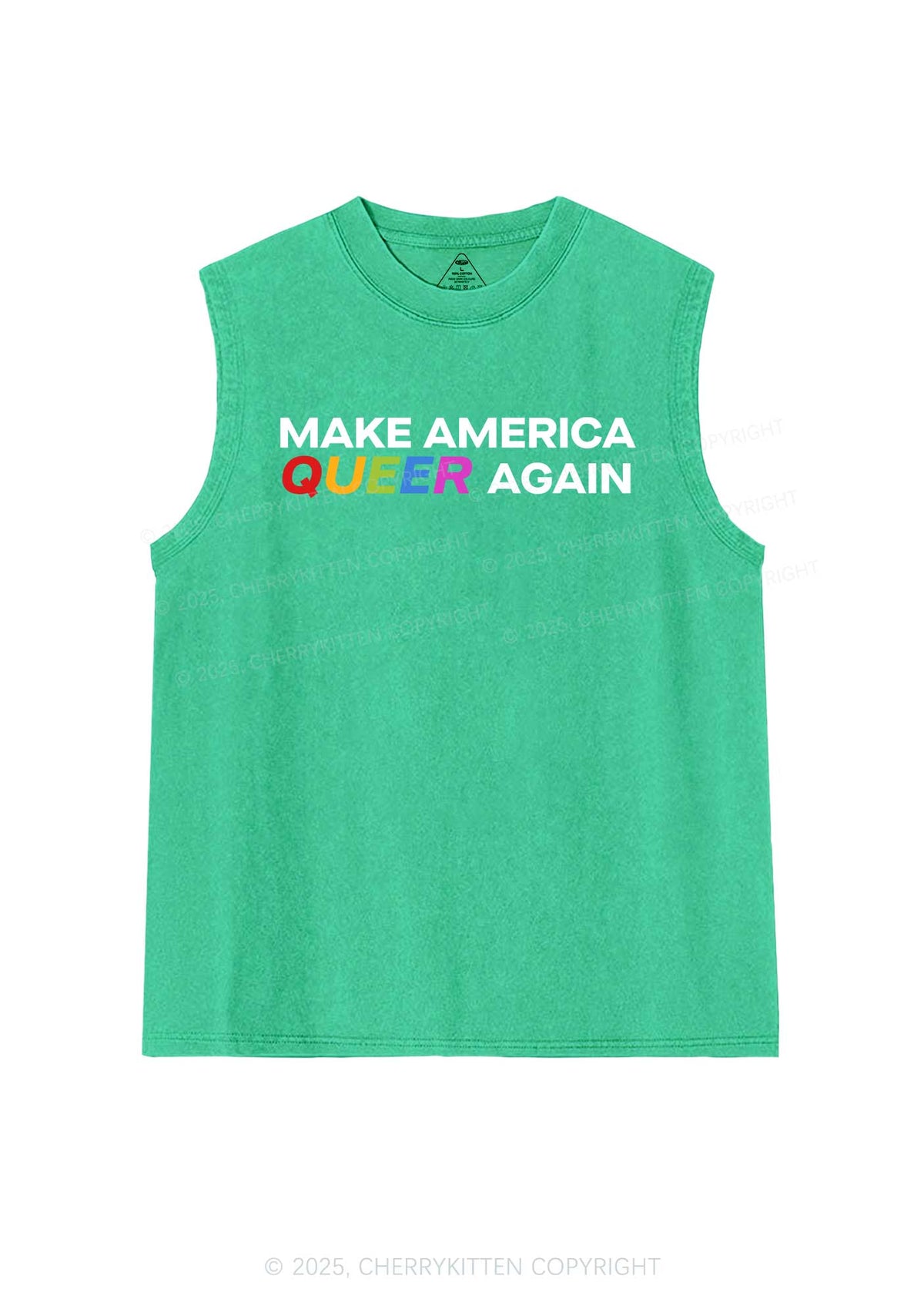 Make America Queer Again Pride Y2K Washed Muscle Tank Cherrykitten
