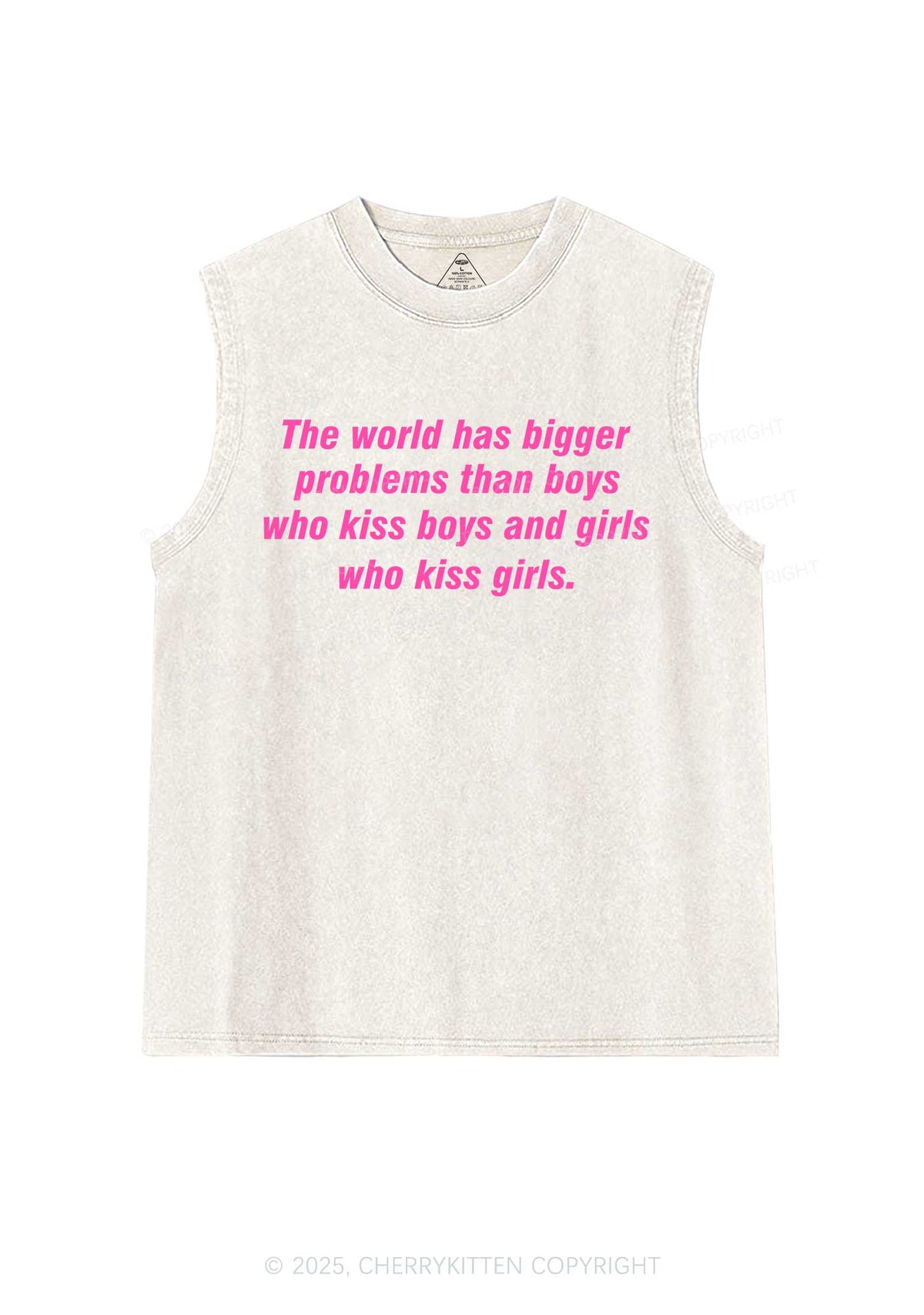 Who Kiss Girls Pride Y2K Washed Muscle Tank Cherrykitten