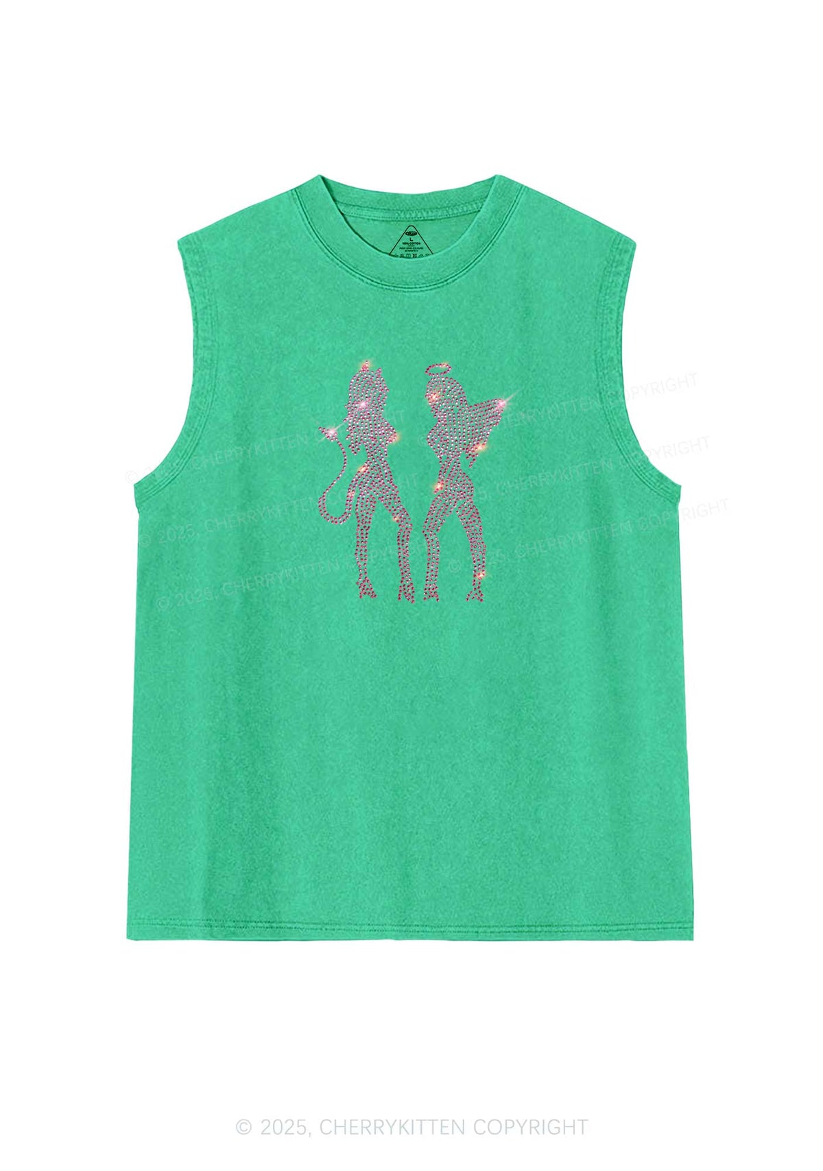 Rhinestone Dancing Girls Y2K Washed Muscle Tank Cherrykitten