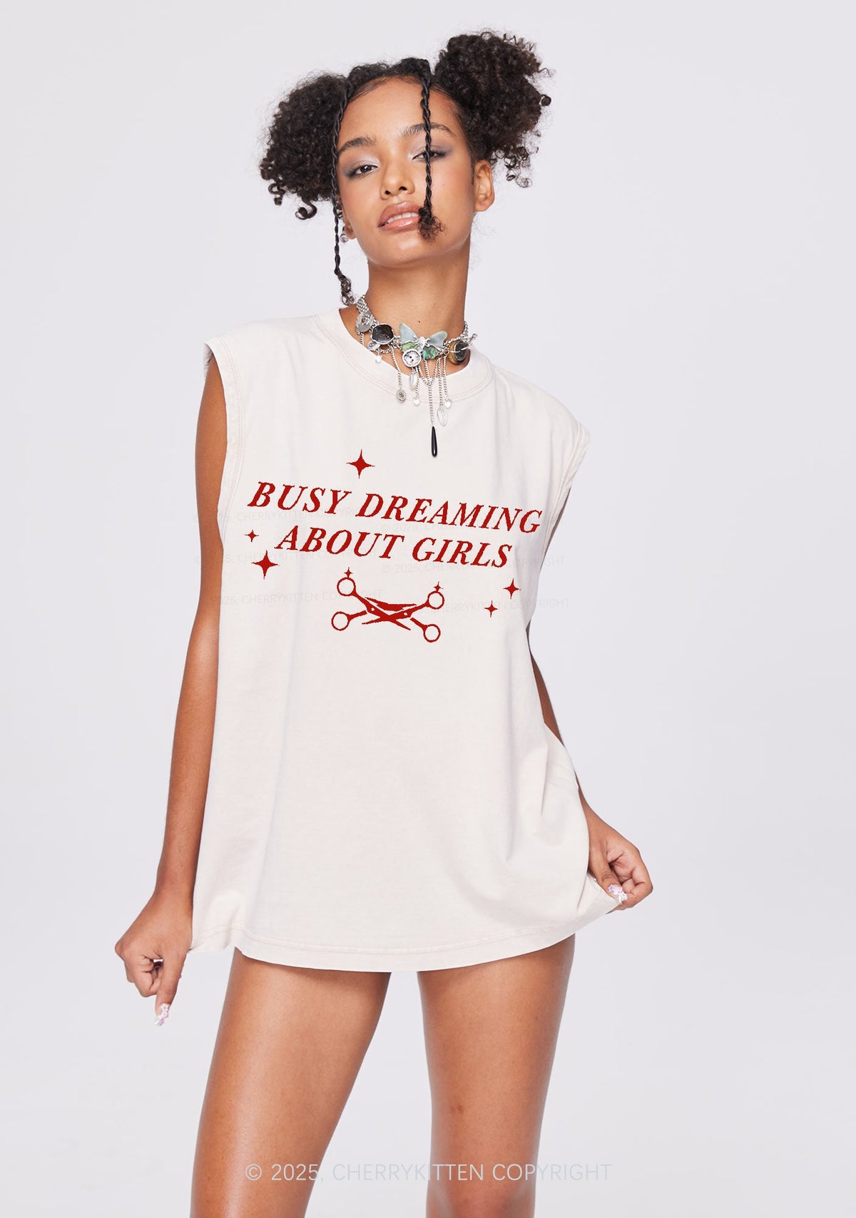 Busy Dreaming About Girls Pride Y2K Washed Muscle Tank Cherrykitten