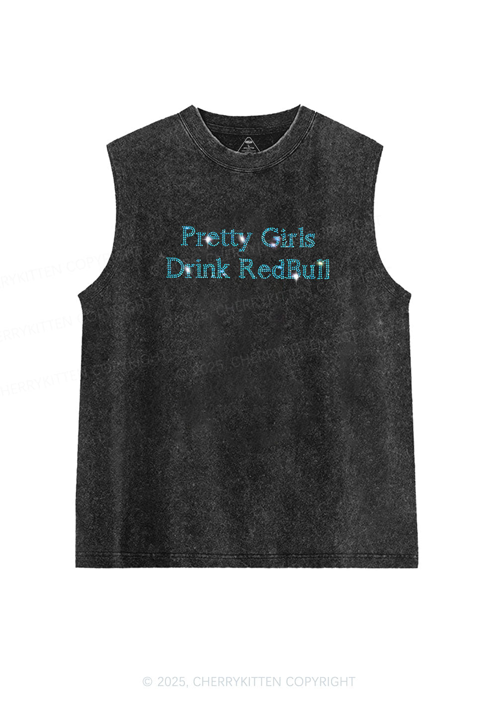 Rhinestone Pretty Girls Drink Red Y2K Washed Muscle Tank Cherrykitten