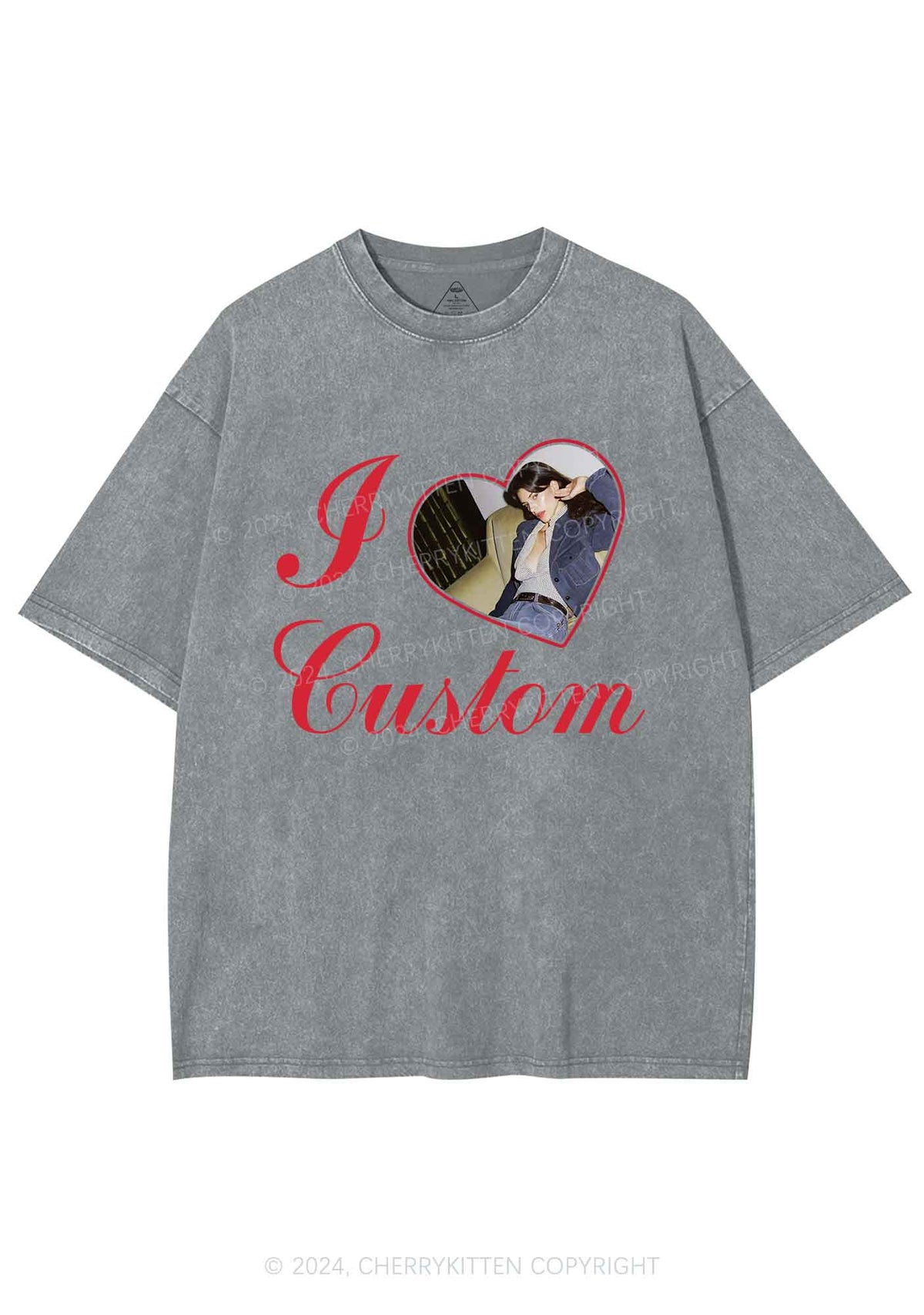 I Love Custom Name Y2K Valentine's Day Washed Tee Cherrykitten