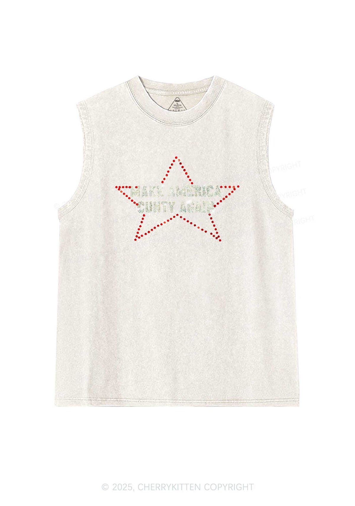 Rhinestone Make America Cxxty Again Y2K Washed Muscle Tank Cherrykitten