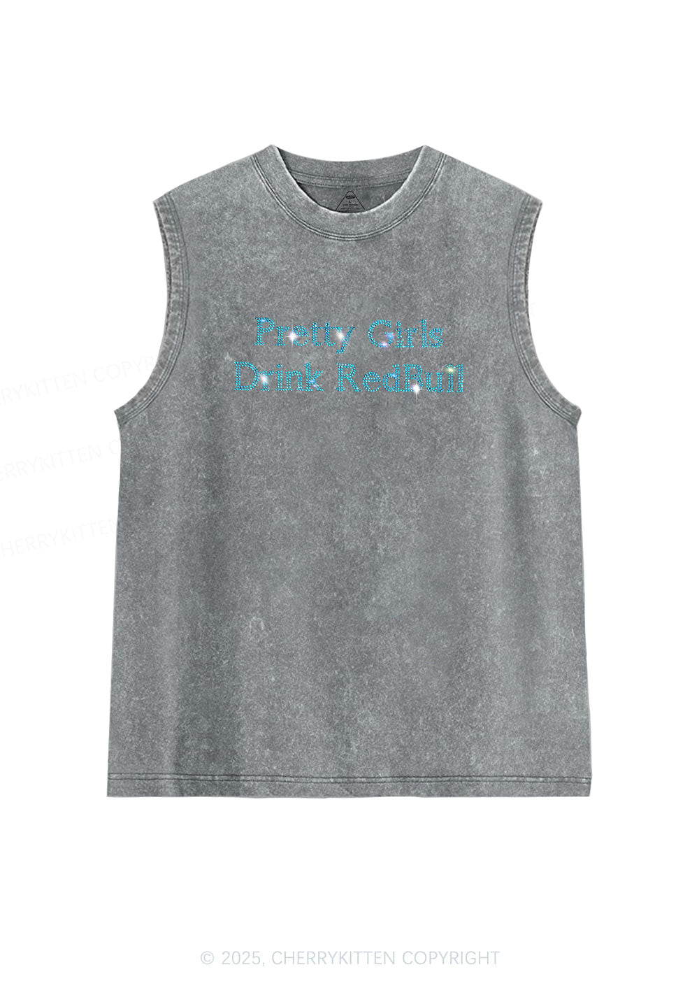 Rhinestone Pretty Girls Drink Red Y2K Washed Muscle Tank Cherrykitten