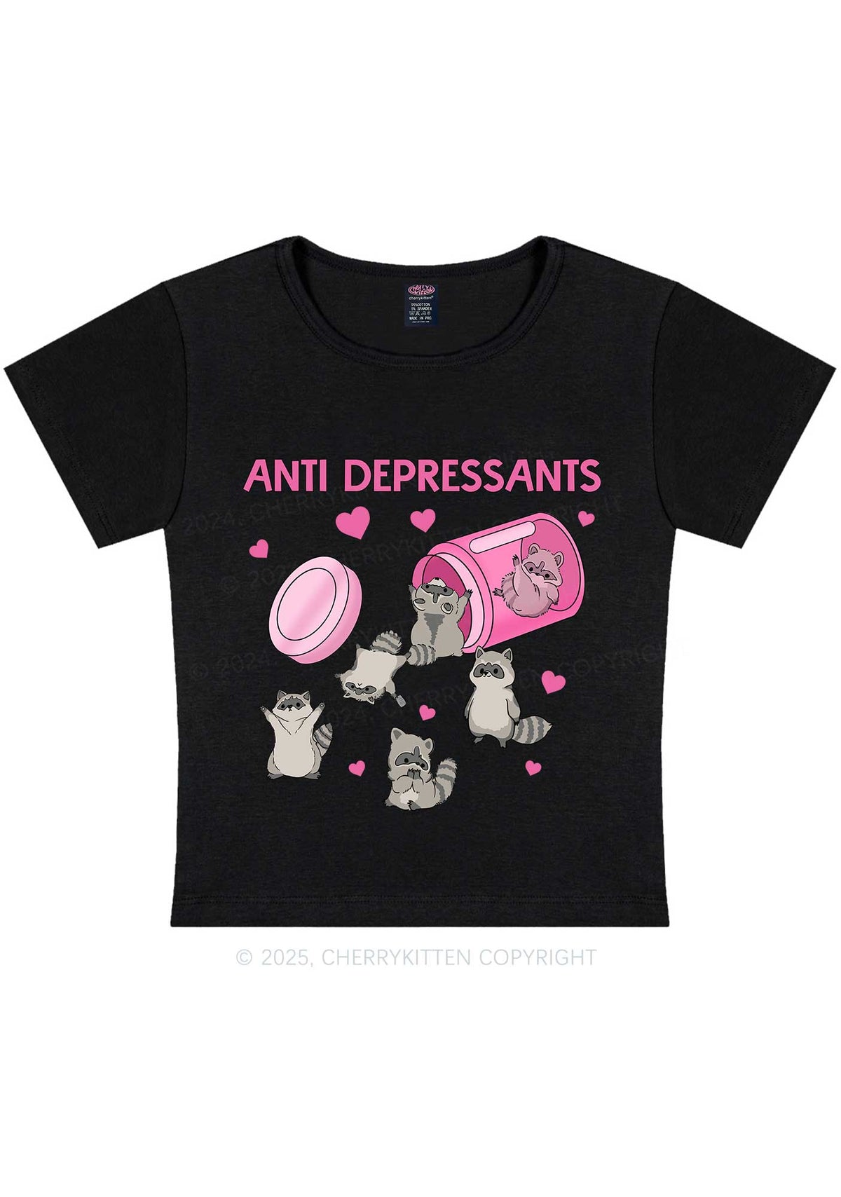 Anti Depressants Raccoon Y2K Baby Tee Cherrykitten