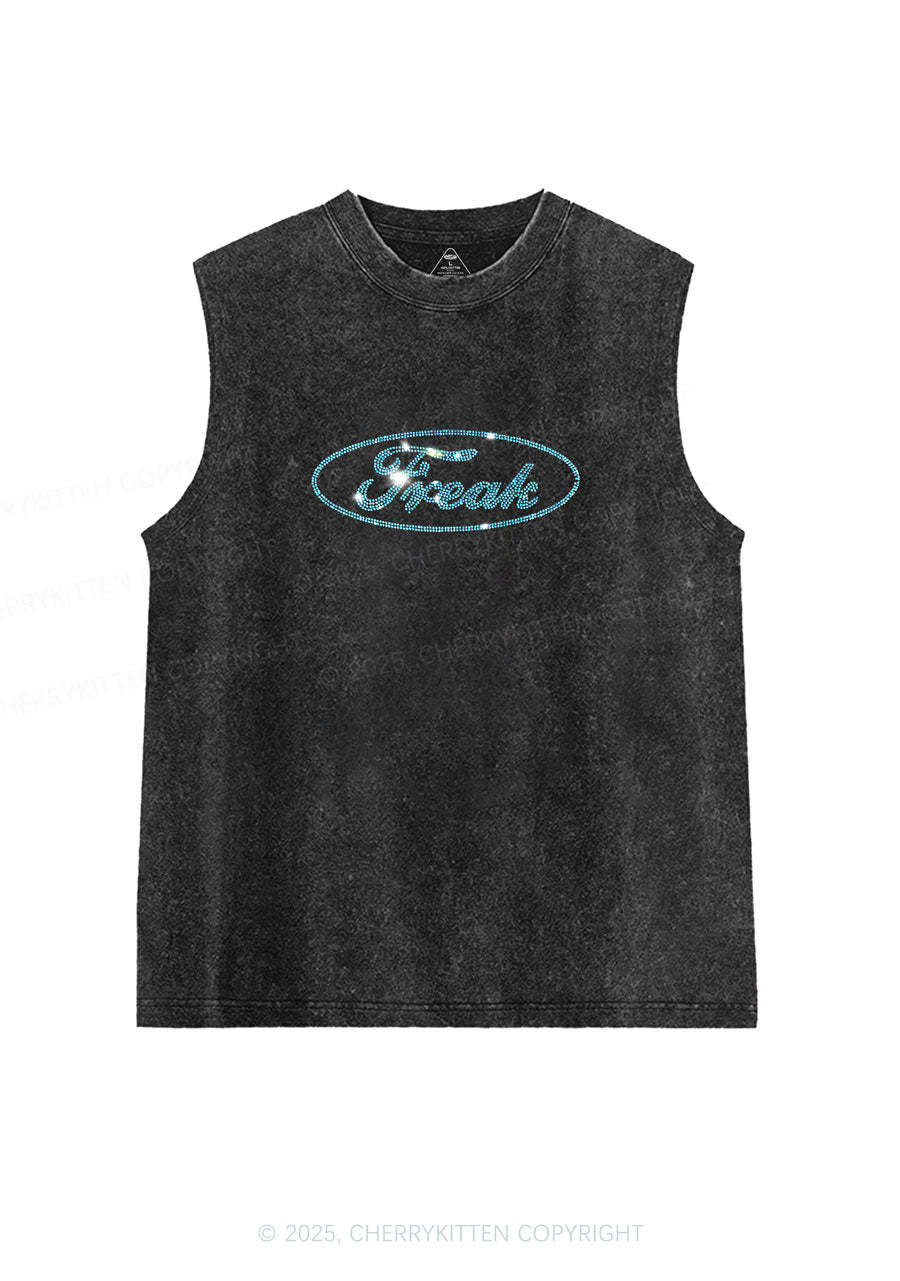 Rhinestone Oval Freak Y2K Washed Muscle Tank Cherrykitten
