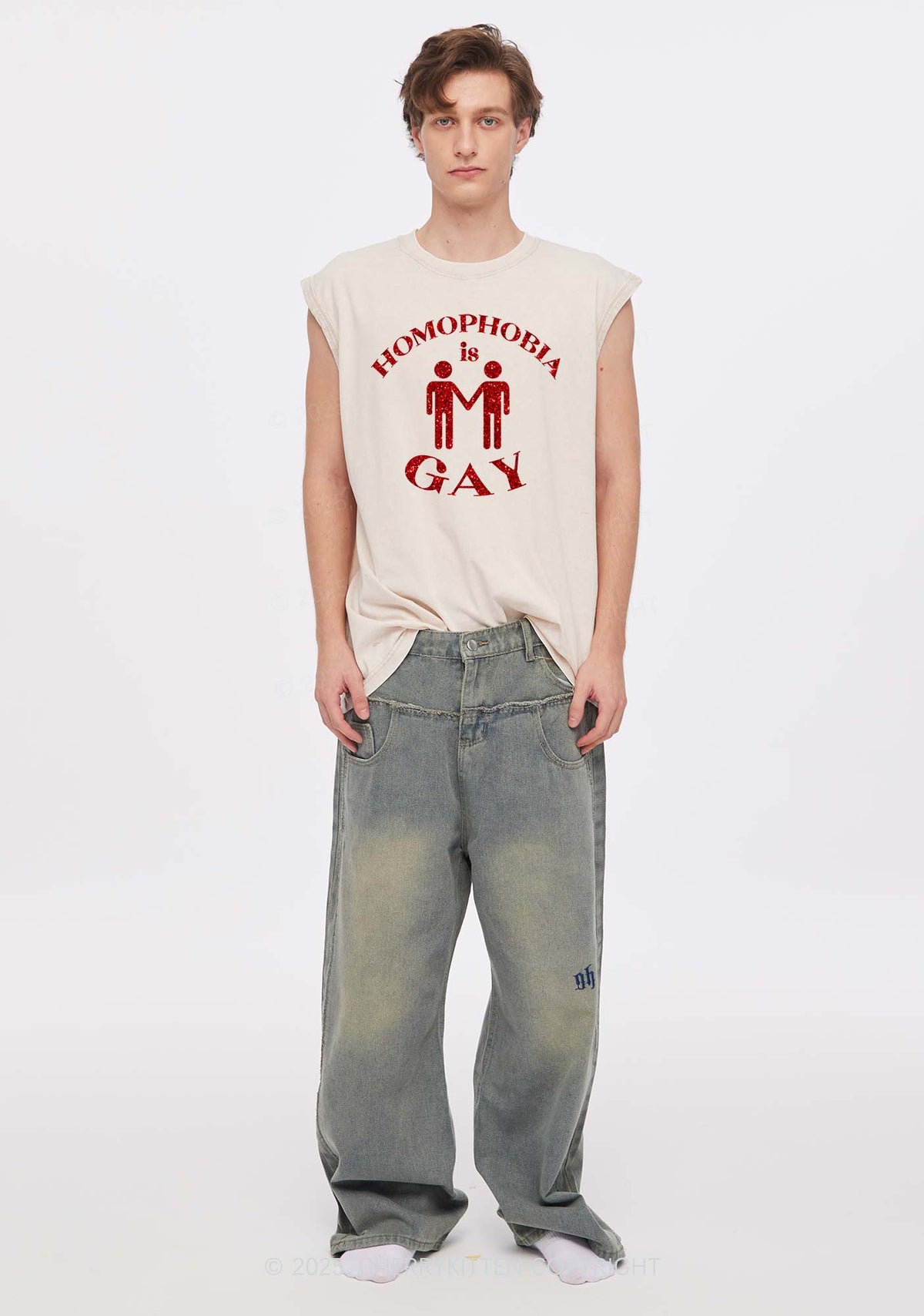 Glitter Homophobia Is Gay Pride Y2K Washed Muscle Tank Cherrykitten