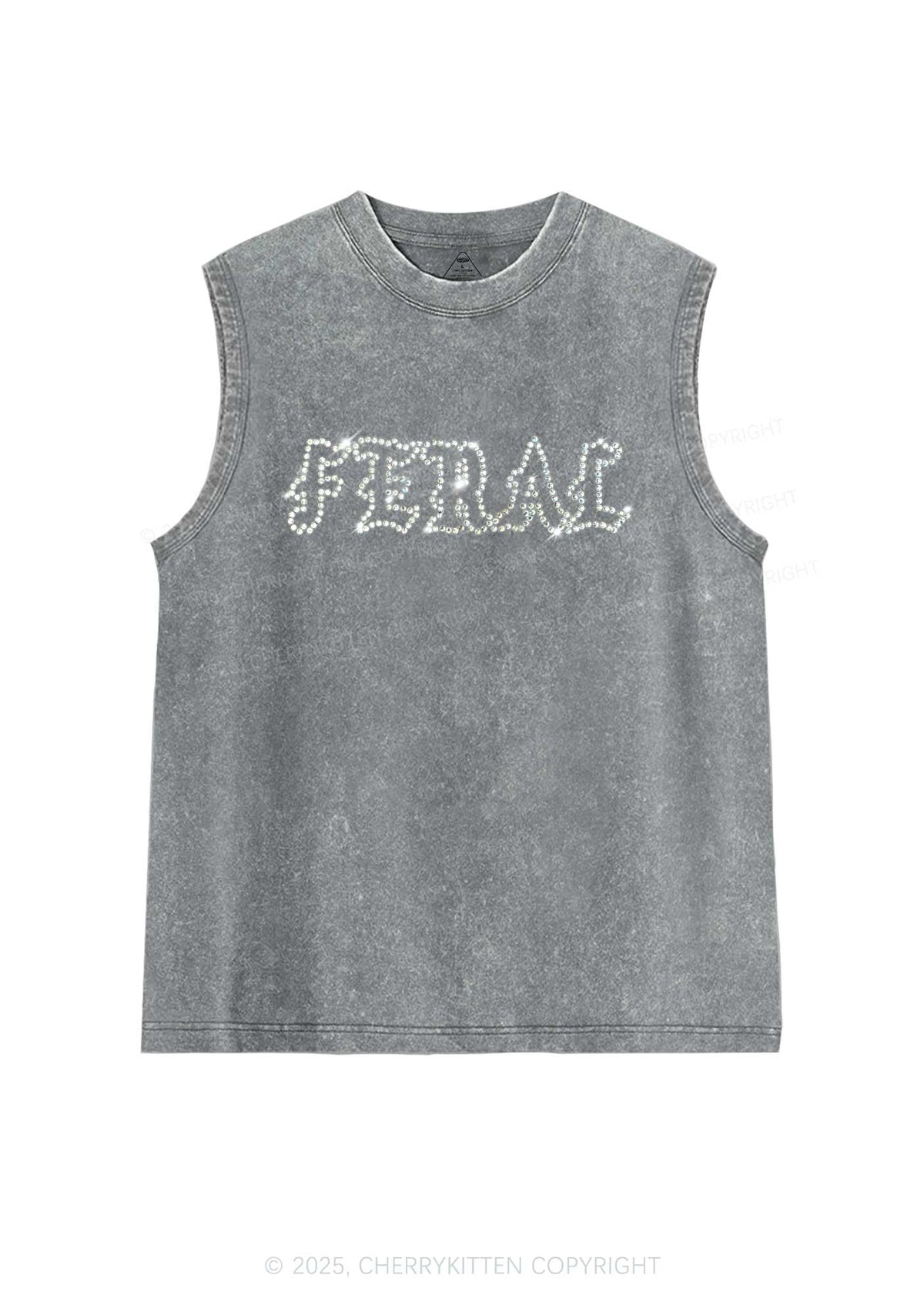 Rhinestone Feral Y2K Washed Muscle Tank Cherrykitten