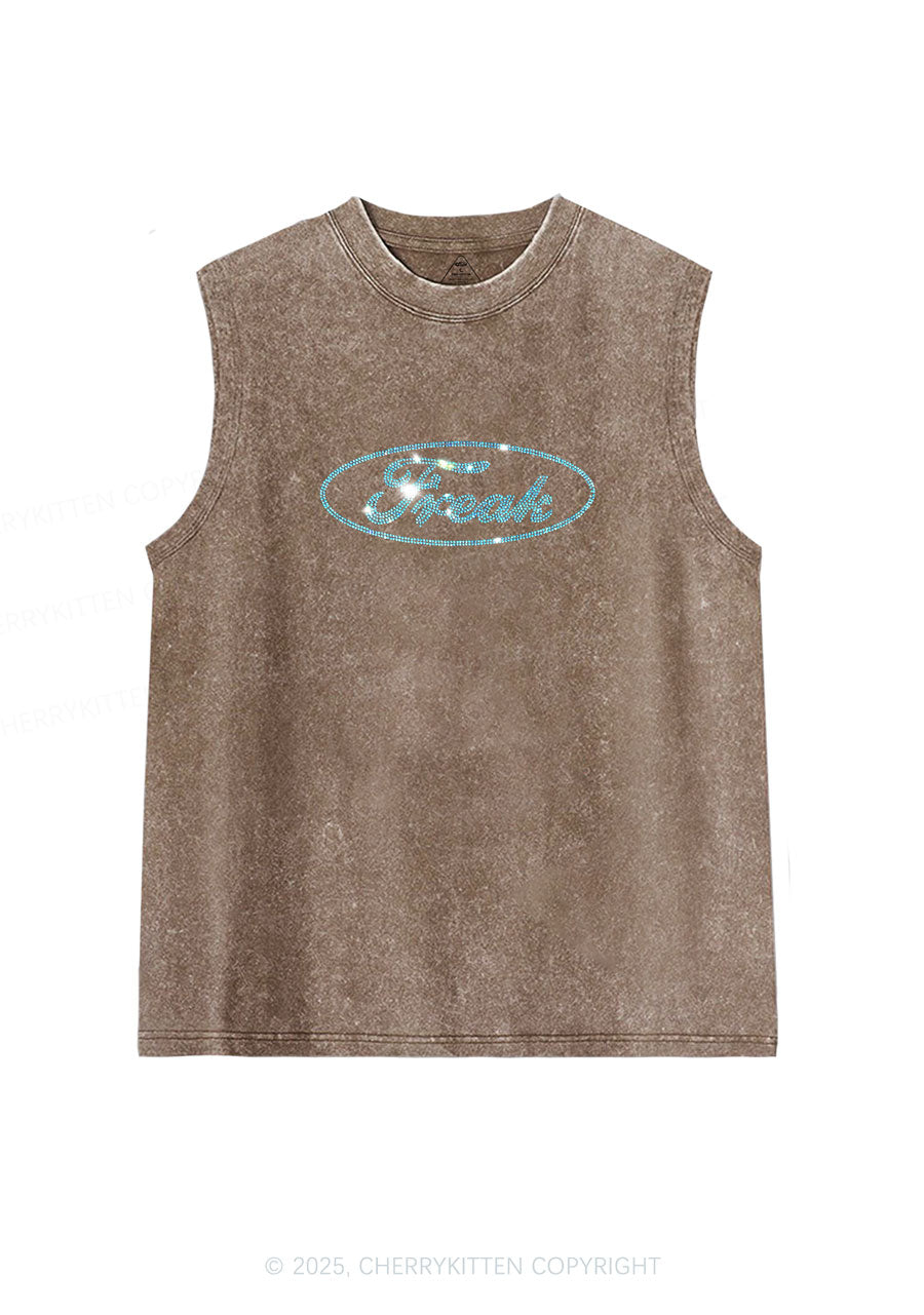 Rhinestone Oval Freak Y2K Washed Muscle Tank Cherrykitten