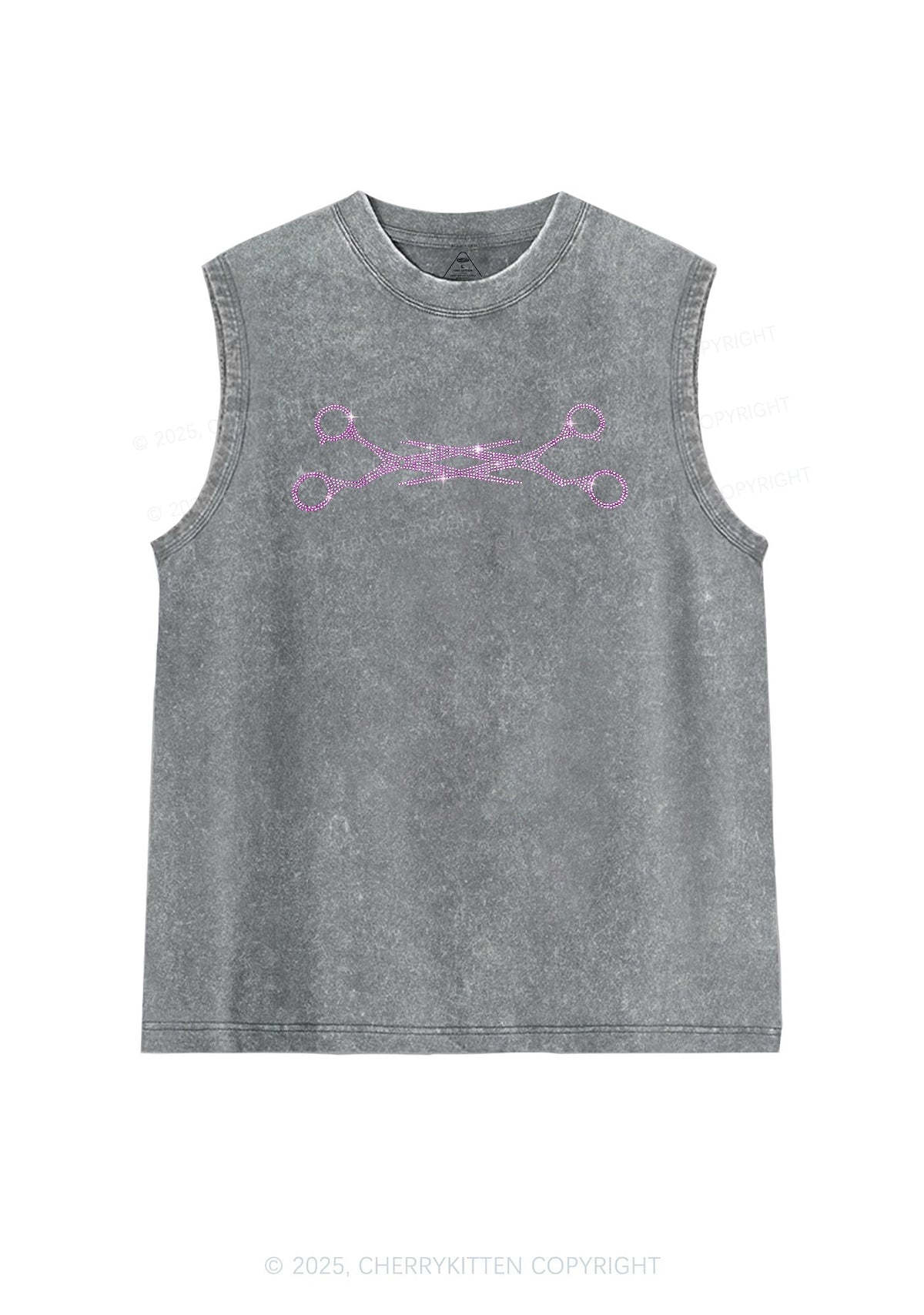 Rhinestone Pink Scissor Pride Y2K Washed Muscle Tank Cherrykitten