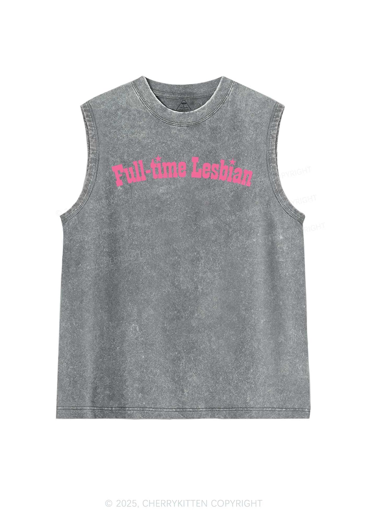 Full Time Lesbian Pride Y2K Washed Muscle Tank Cherrykitten