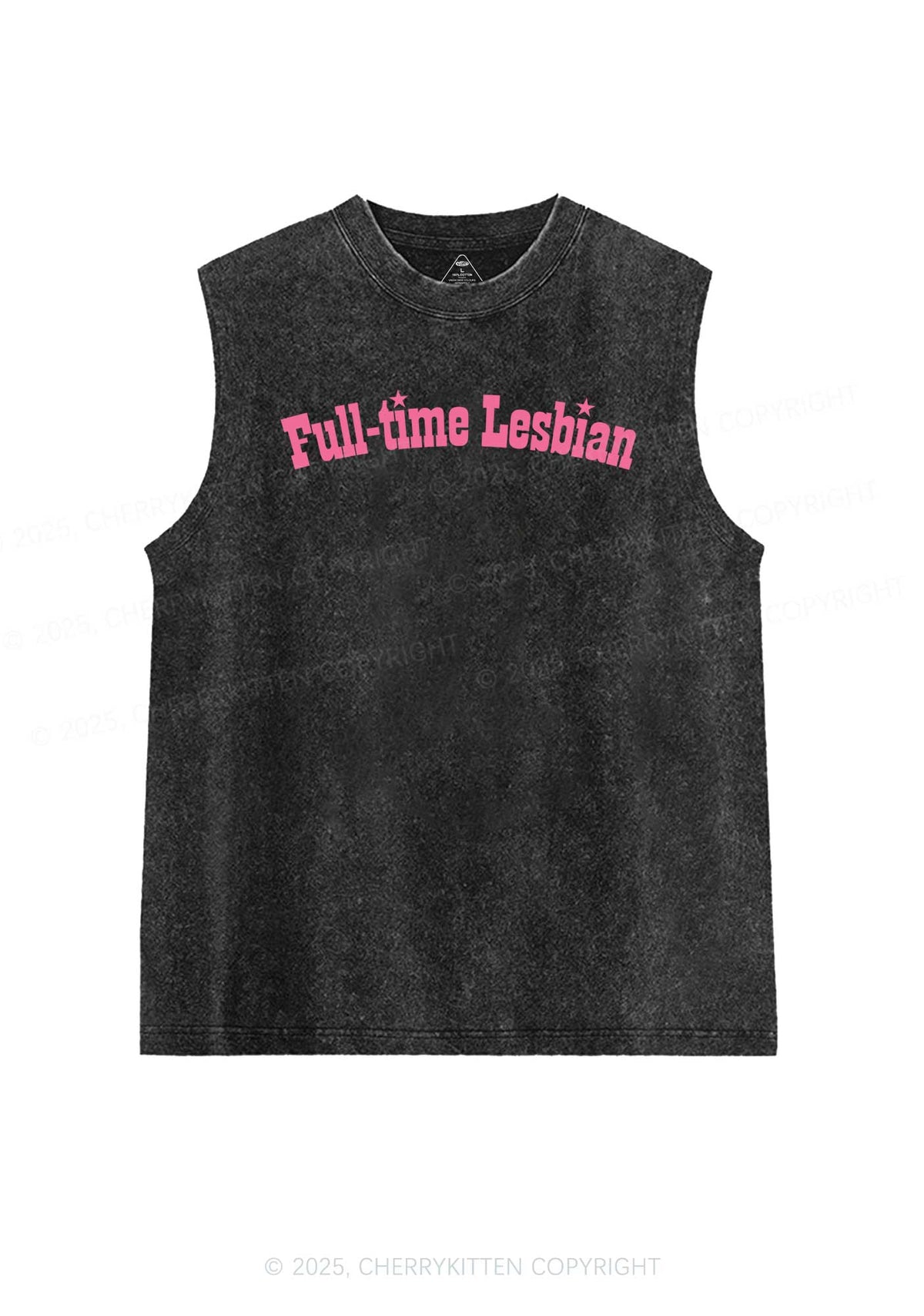 Full Time Lesbian Pride Y2K Washed Muscle Tank Cherrykitten