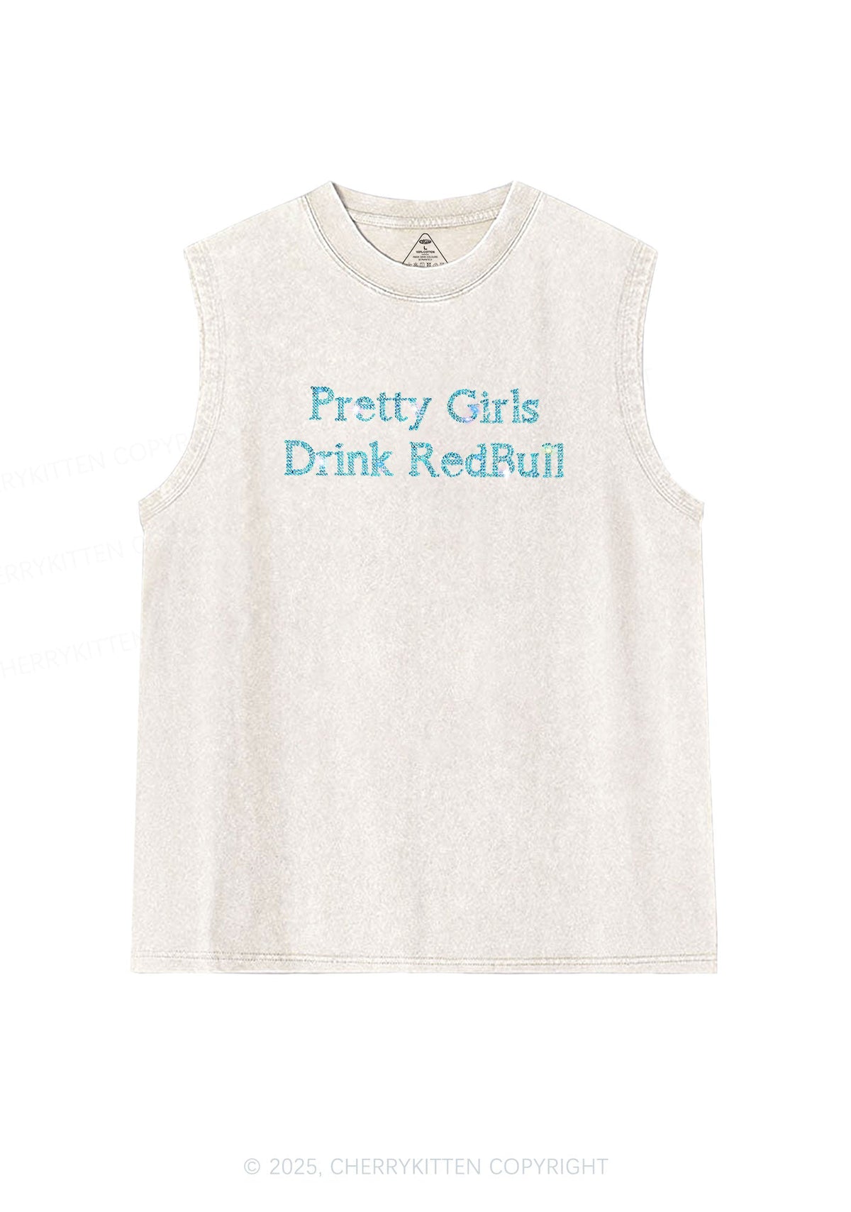 Rhinestone Pretty Girls Drink Red Y2K Washed Muscle Tank Cherrykitten