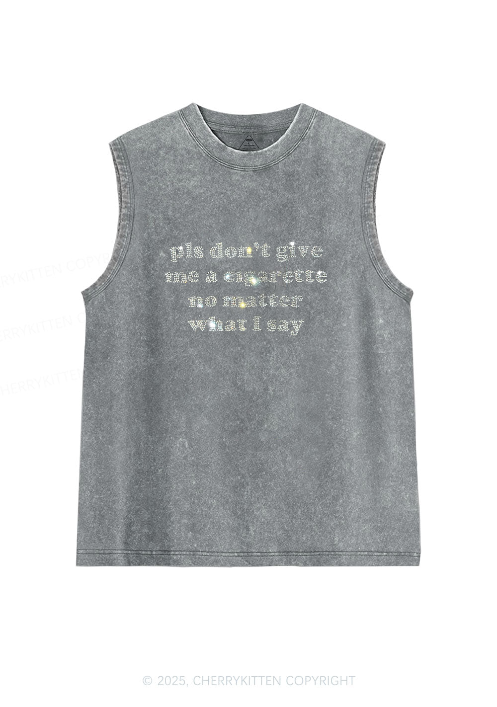 Rhinestone Dont Give Me Cigarette Y2K Washed Muscle Tank Cherrykitten