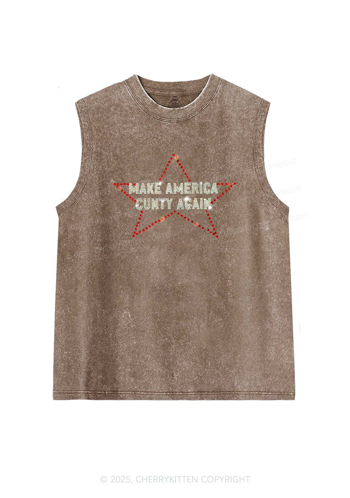 Rhinestone Make America Cxxty Again Y2K Washed Muscle Tank Cherrykitten