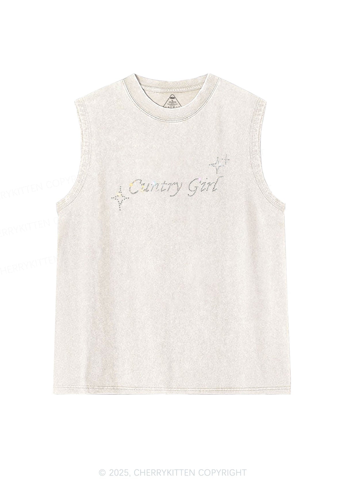 Rhinestone Cxxtry Girl Y2K Washed Muscle Tank Cherrykitten