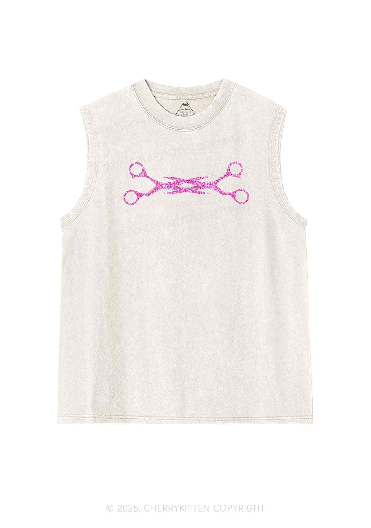 Glitter Pink Scissor Pride Y2K Washed Muscle Tank Cherrykitten