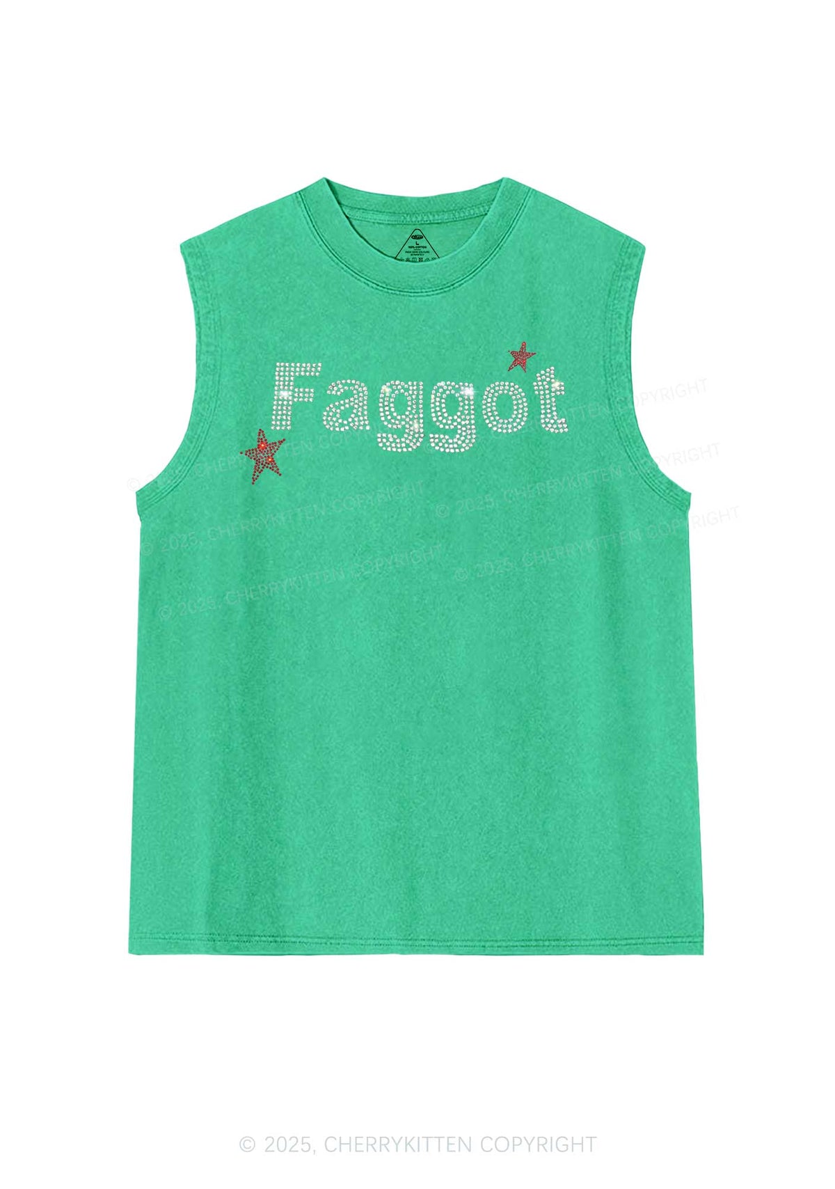 Rhinestone Faggot Pride Y2K Washed Muscle Tank Cherrykitten