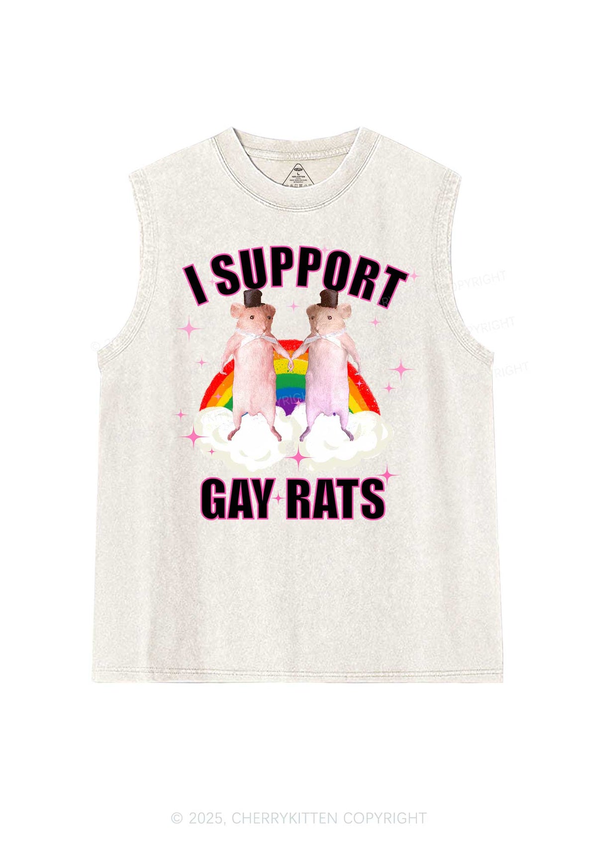 Support Gay Rats Pride Y2K Washed Muscle Tank Cherrykitten