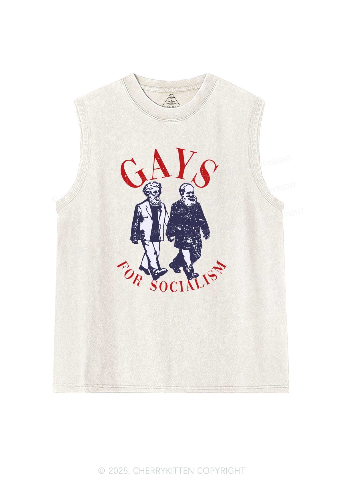 Gays For Socialism Pride Y2K Washed Muscle Tank Cherrykitten