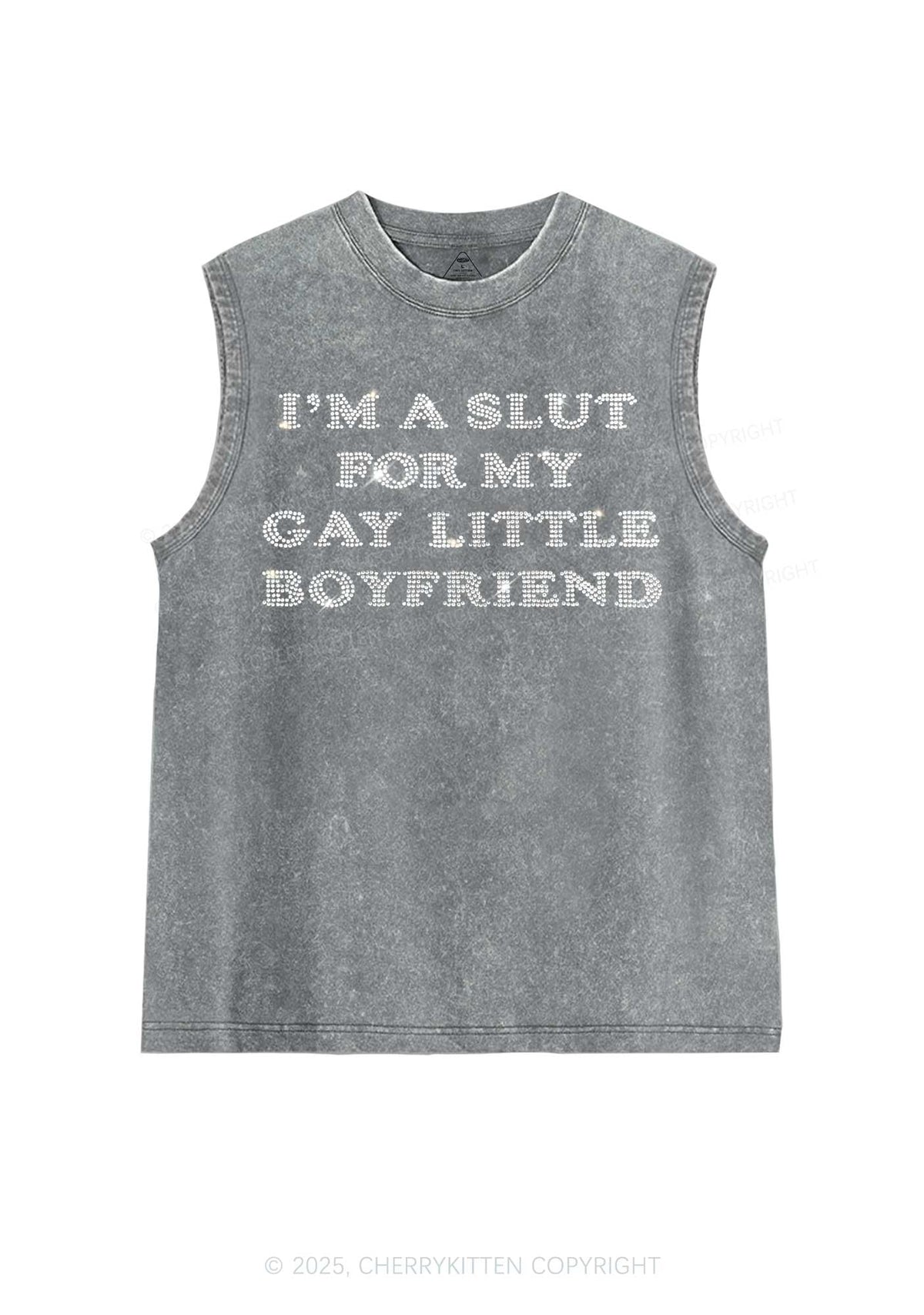 Rhinestone Slxt For My Gay BF Pride Y2K Washed Muscle Tank Cherrykitten