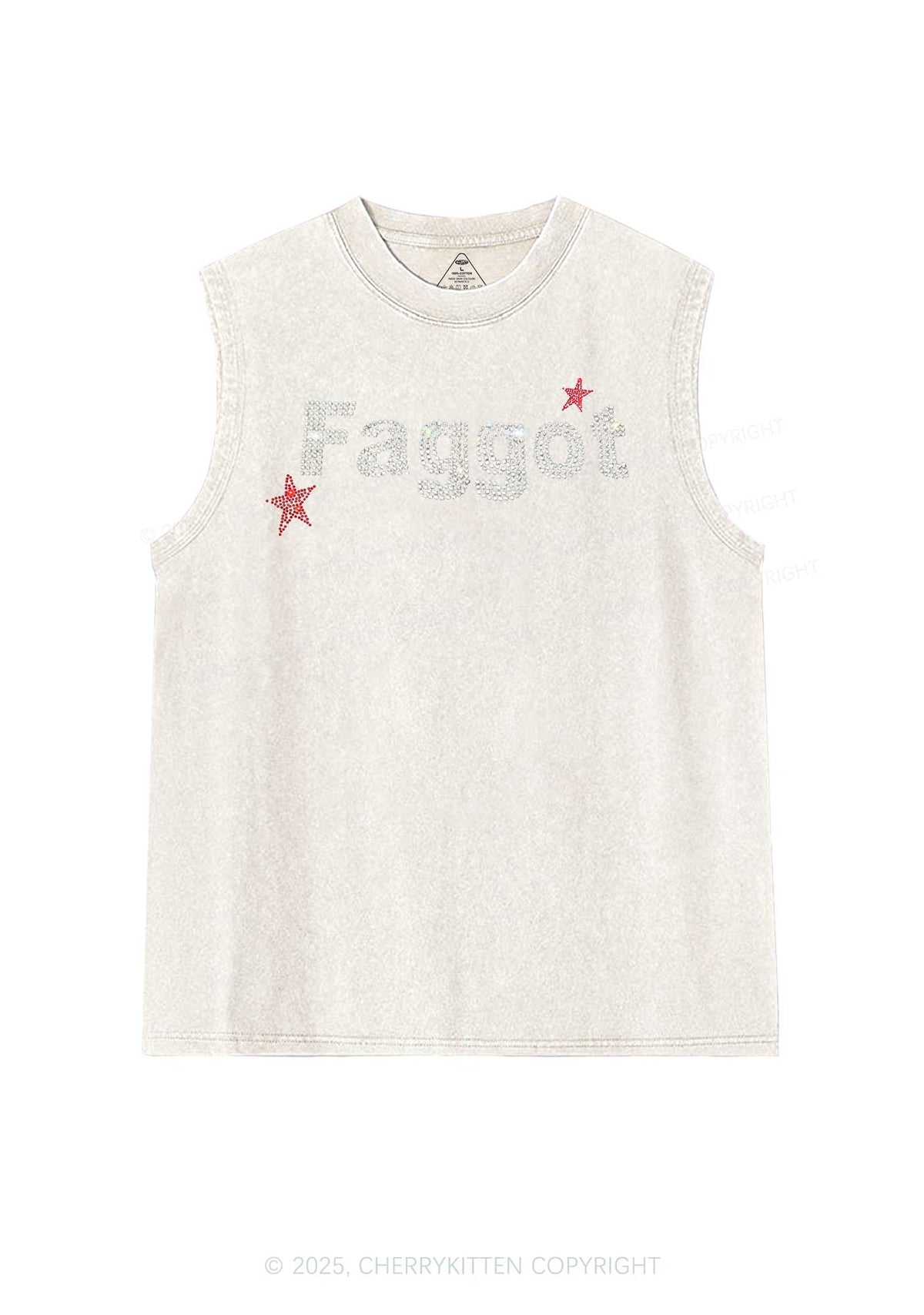 Rhinestone Faggot Pride Y2K Washed Muscle Tank Cherrykitten