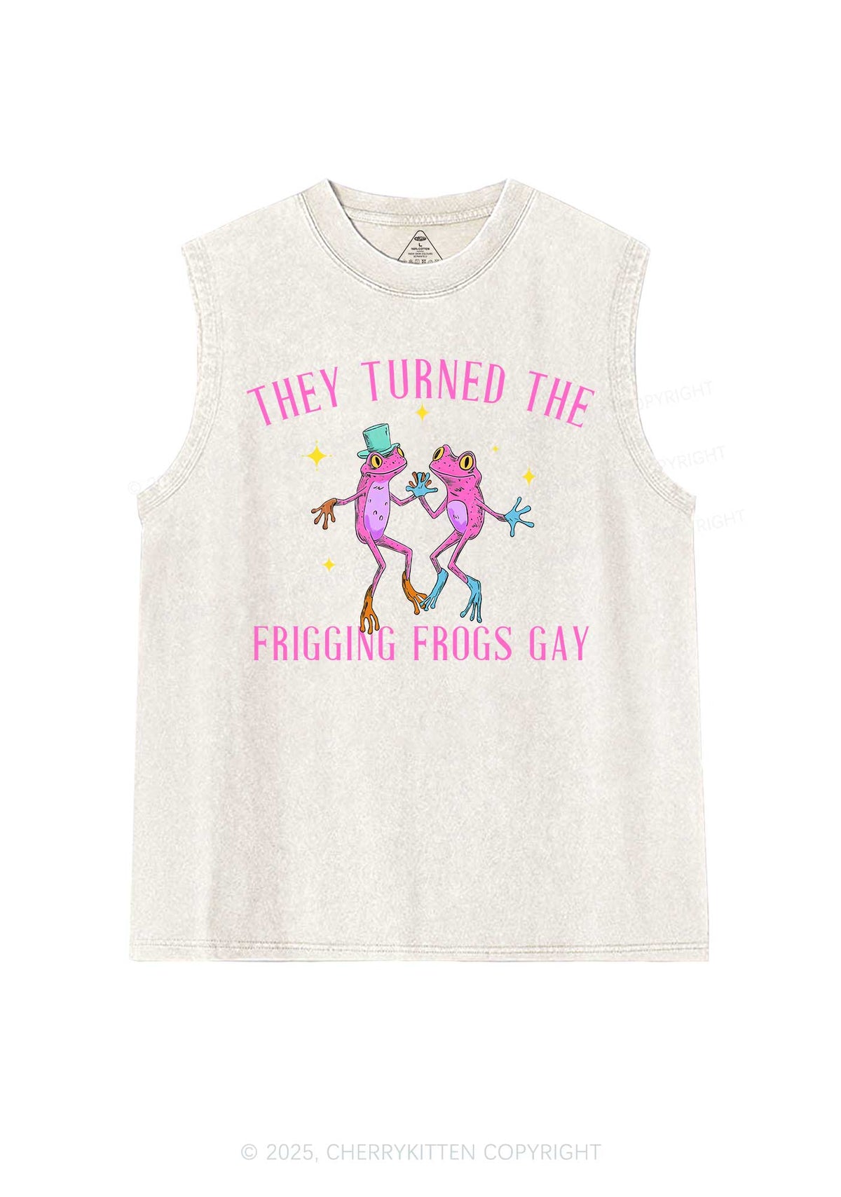 Frogs Gay Pride Y2K Washed Muscle Tank Cherrykitten