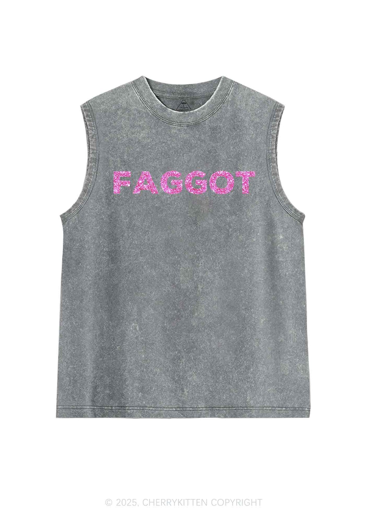 Glitter Faggot Pride Y2K Washed Muscle Tank Cherrykitten