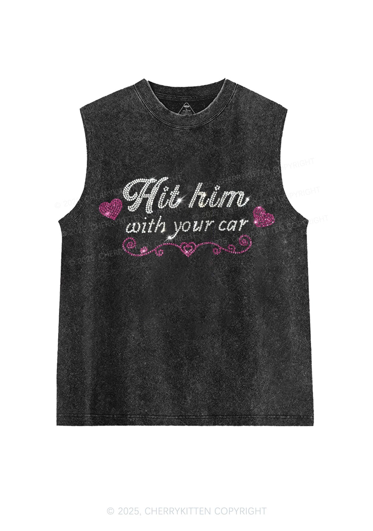 Rhinestone Hit Him Y2K Washed Muscle Tank Cherrykitten