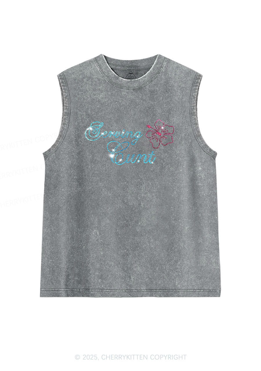 Rhinestone Serving Cxxt Y2K Washed Muscle Tank Cherrykitten