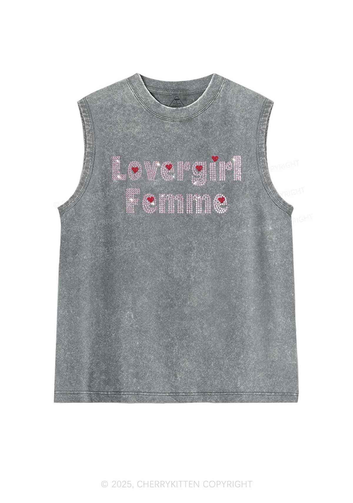 Rhinestone Lovergirl Femme Y2K Washed Muscle Tank Cherrykitten