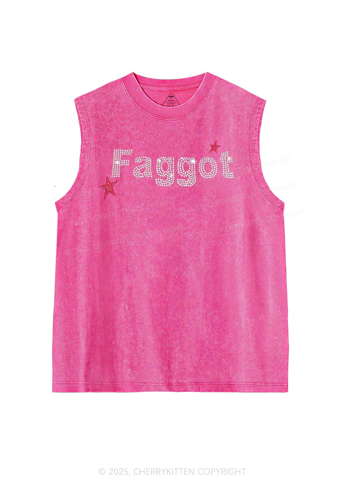Rhinestone Faggot Pride Y2K Washed Muscle Tank Cherrykitten