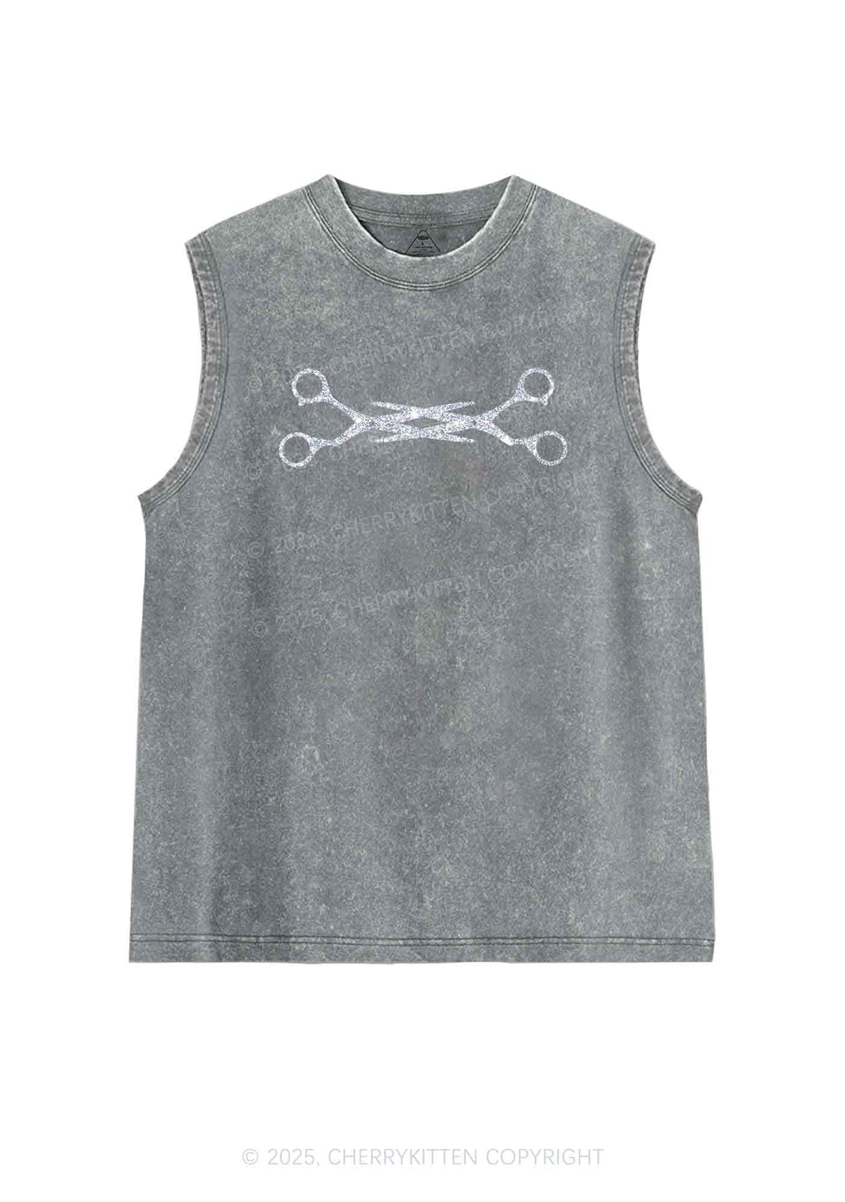 Glitter Pink Scissor Pride Y2K Washed Muscle Tank Cherrykitten