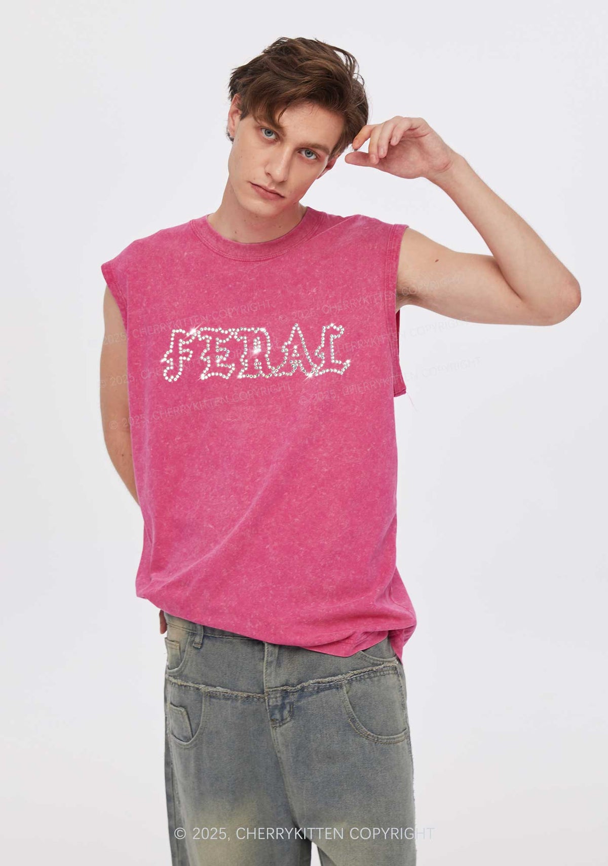 Rhinestone Feral Y2K Washed Muscle Tank Cherrykitten